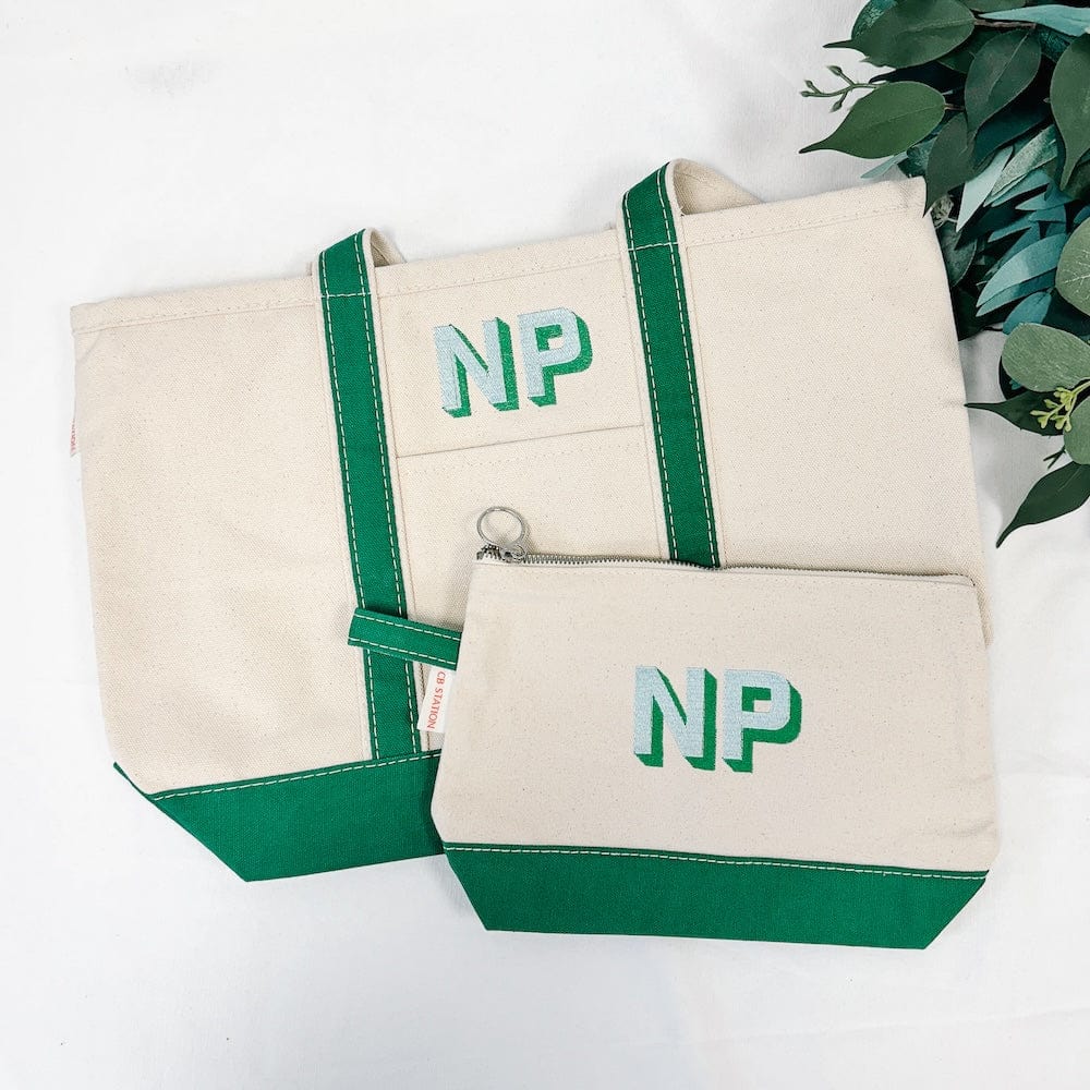 Personalized Canvas Tote and Cosmetic Bag Set - Embroidery - Tote Bag