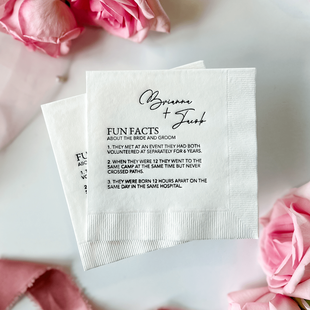 Reception Napkins with Fun Wedding Facts - Napkins - Foil Stamped - Fun Fact