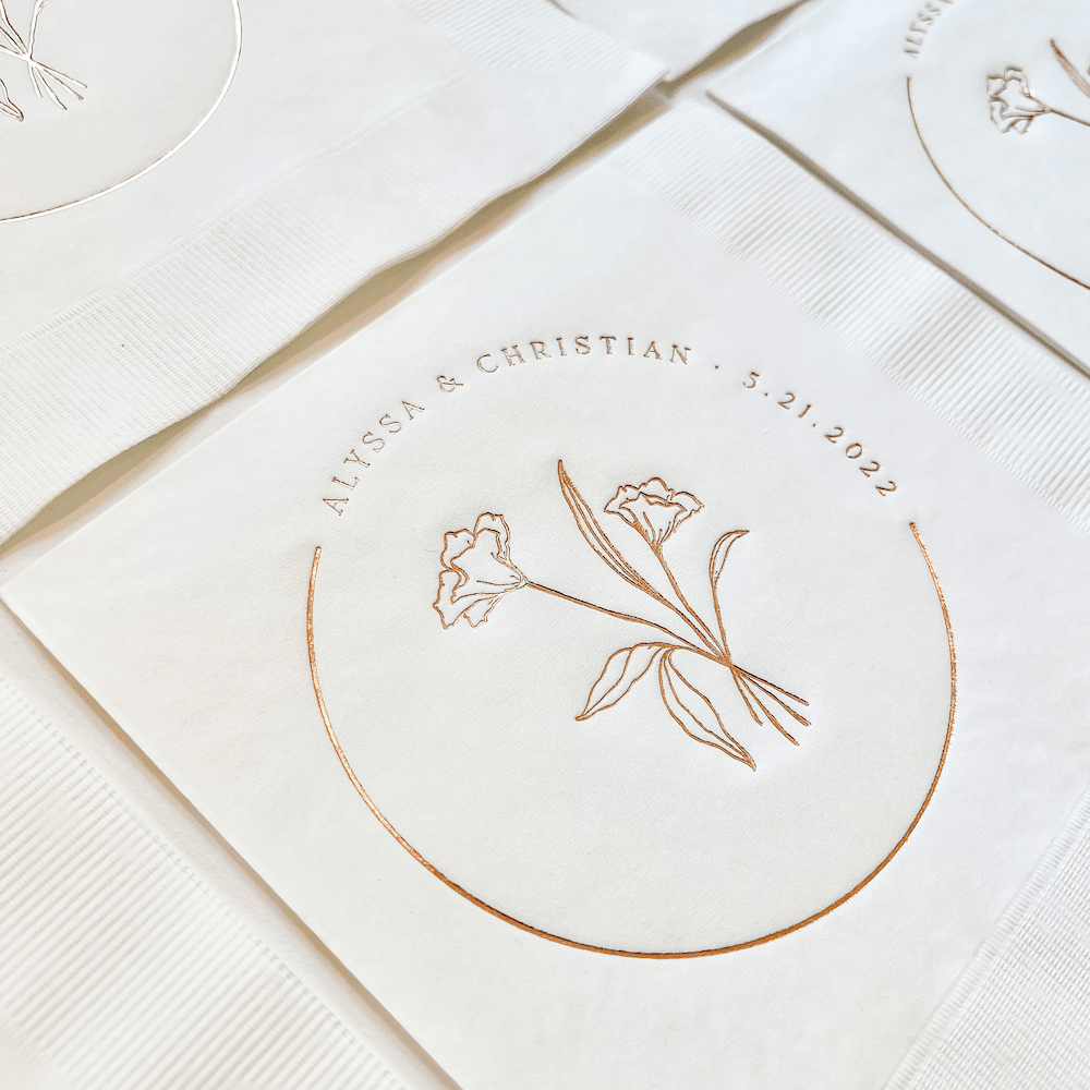 Cocktail Napkins for Wedding with Floral Design - Napkins - Foil Stamped