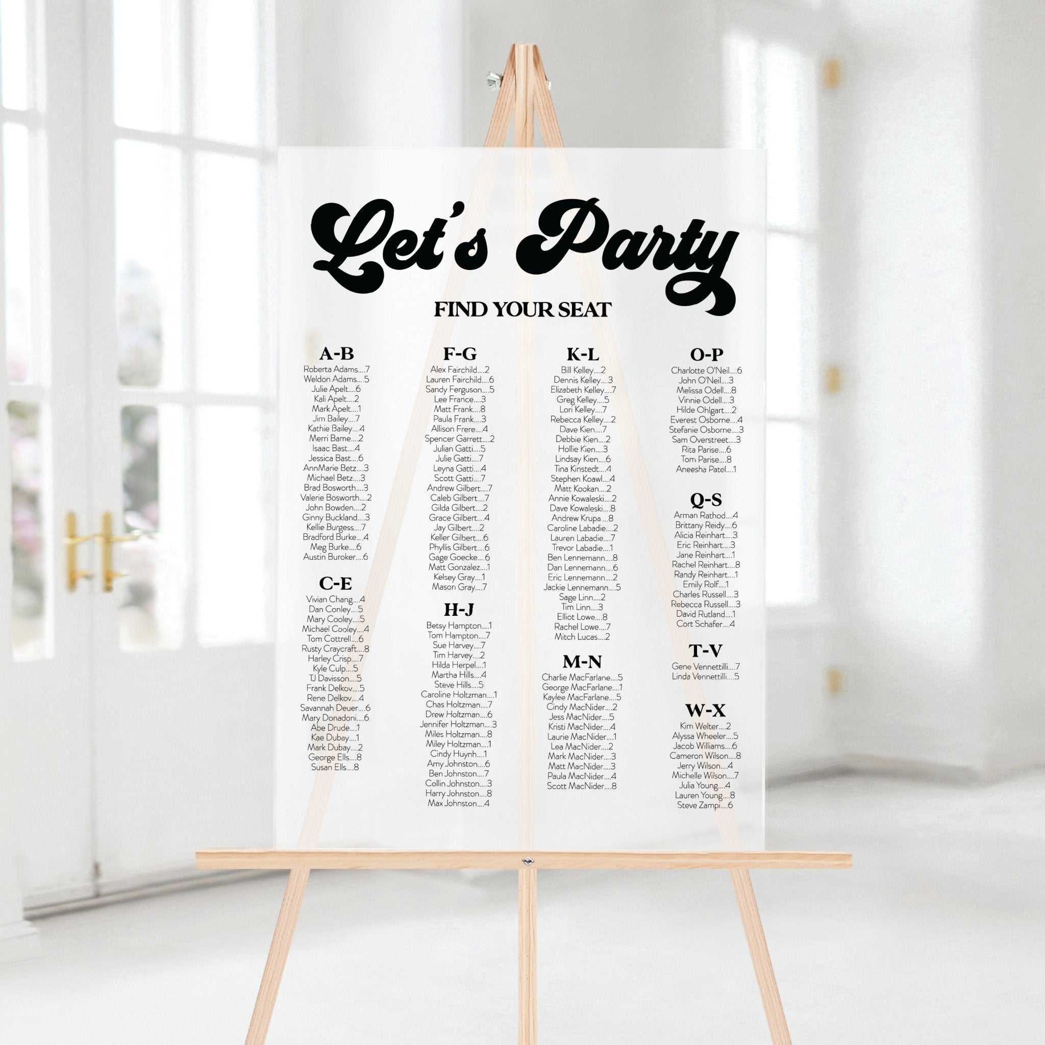 Let's Party Wedding Seating Chart
