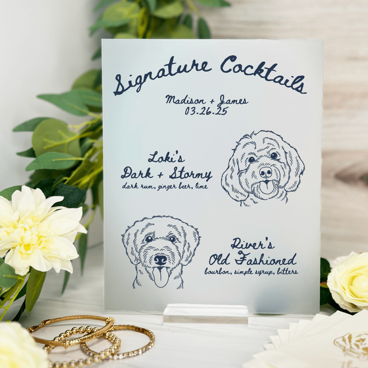 Illustrated Pet Wedding Bar Print - Bar Menu