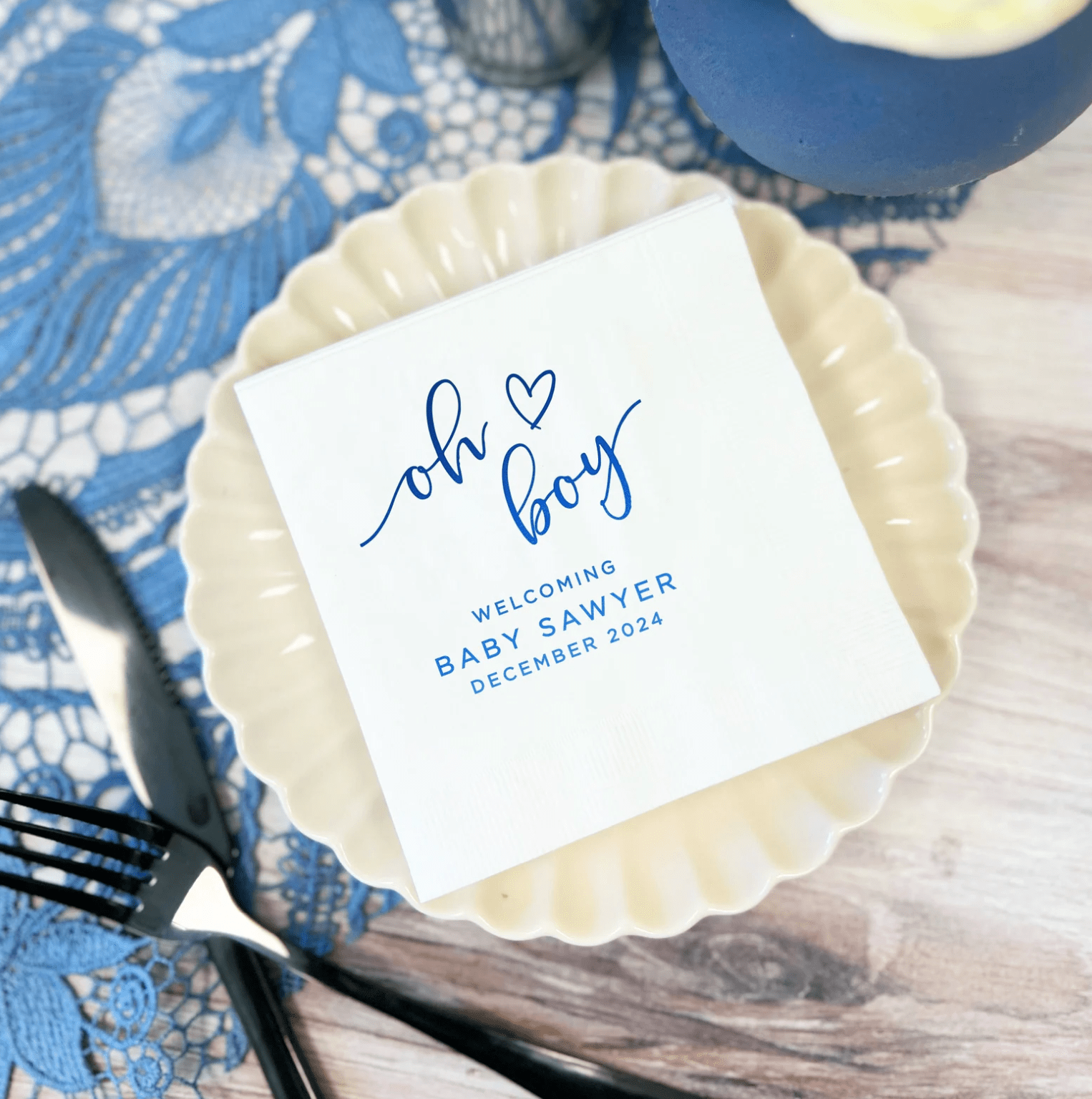 Oh Boy Personalized Baby Shower Napkins - Napkins - Foil Stamped