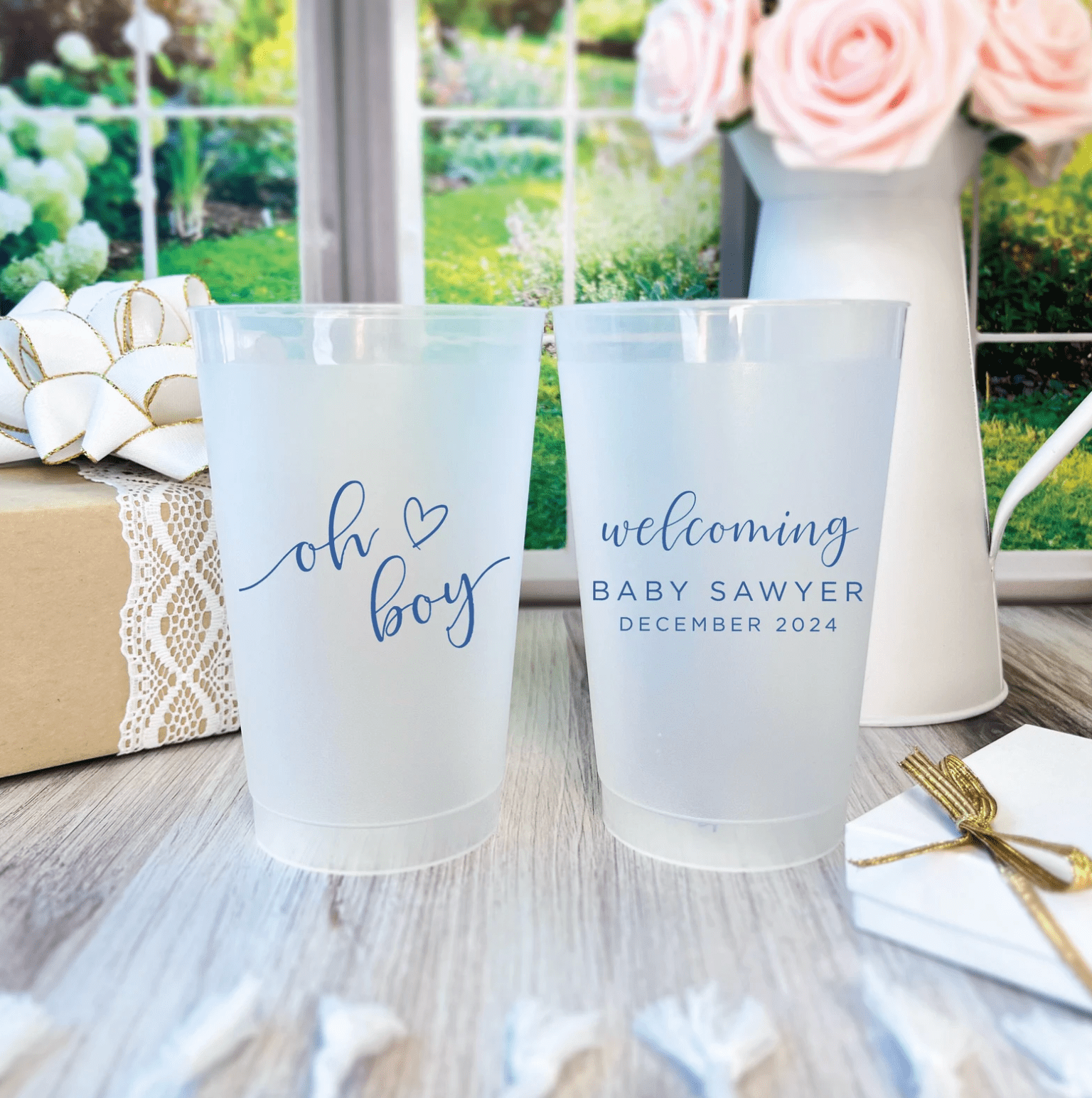 Oh Boy Baby Shower Frosted Plastic Cups - Cup - Frosted