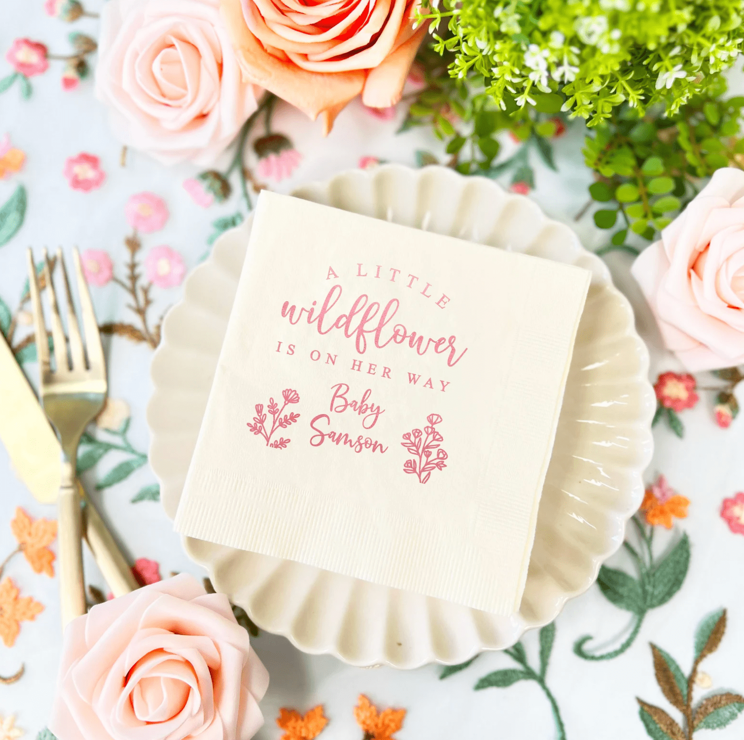 A Little Wildflower Baby Shower Napkins - Napkins - Foil Stamped