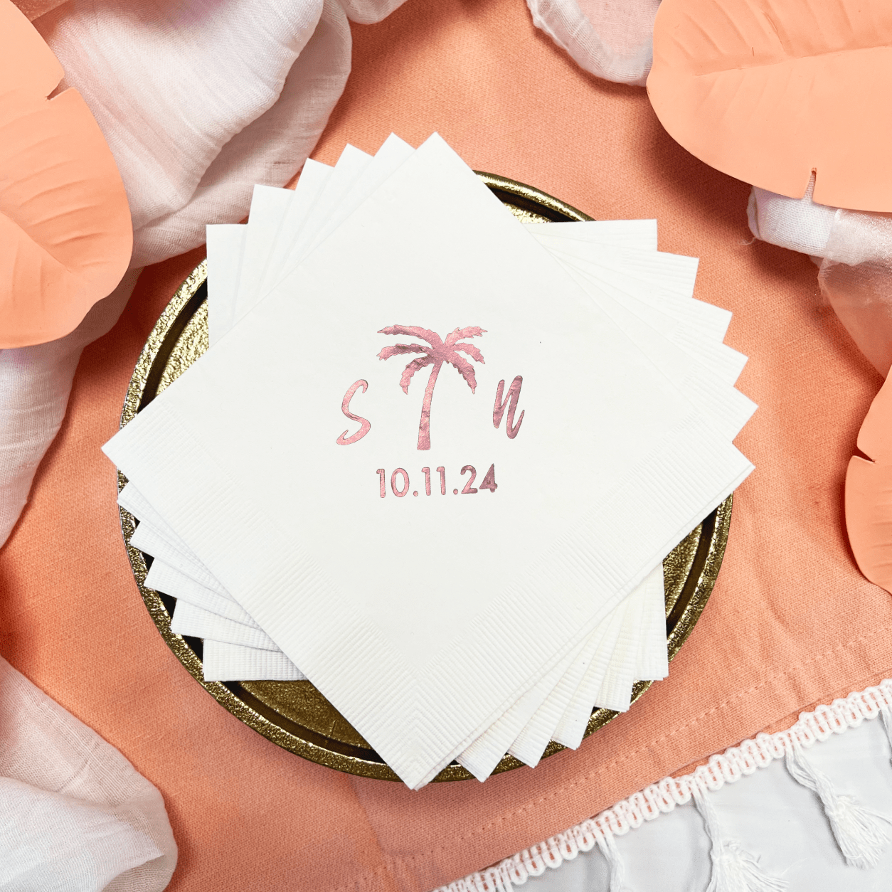 Palm Tree Wedding Napkins - Napkins - Foil Stamped