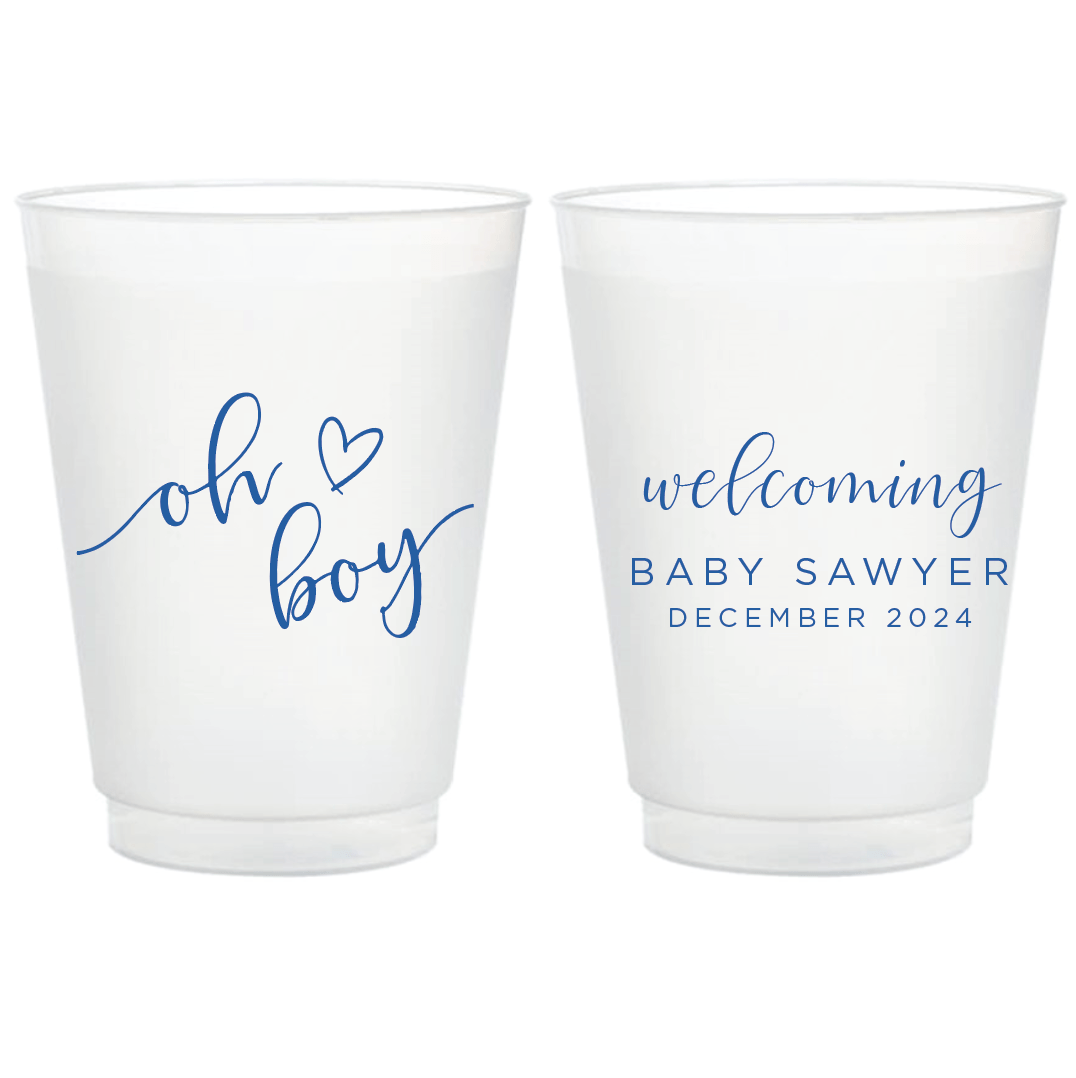 Oh Boy Baby Shower Frosted Plastic Cups - Cup - Frosted