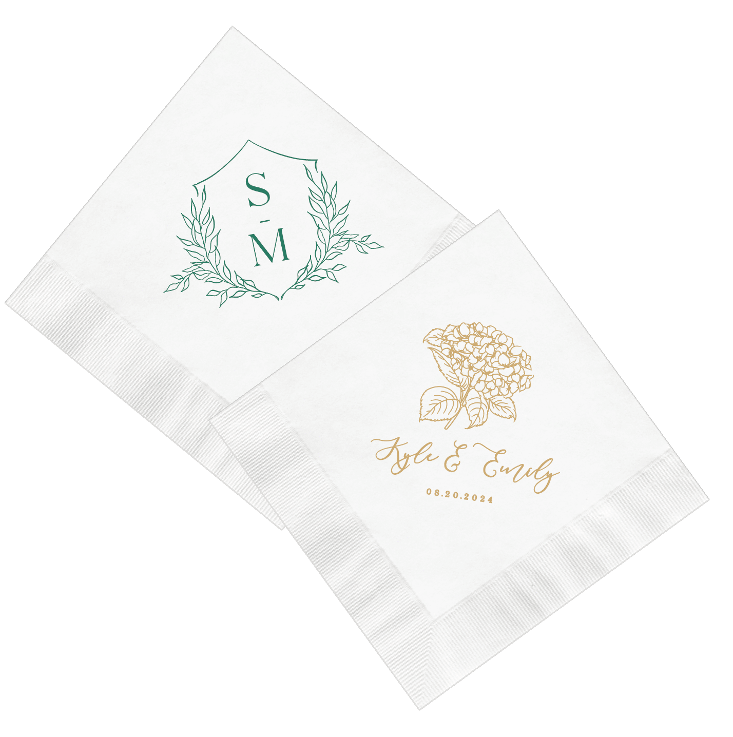 Floral Monogram Wedding Napkins - Napkins - Foil Stamped