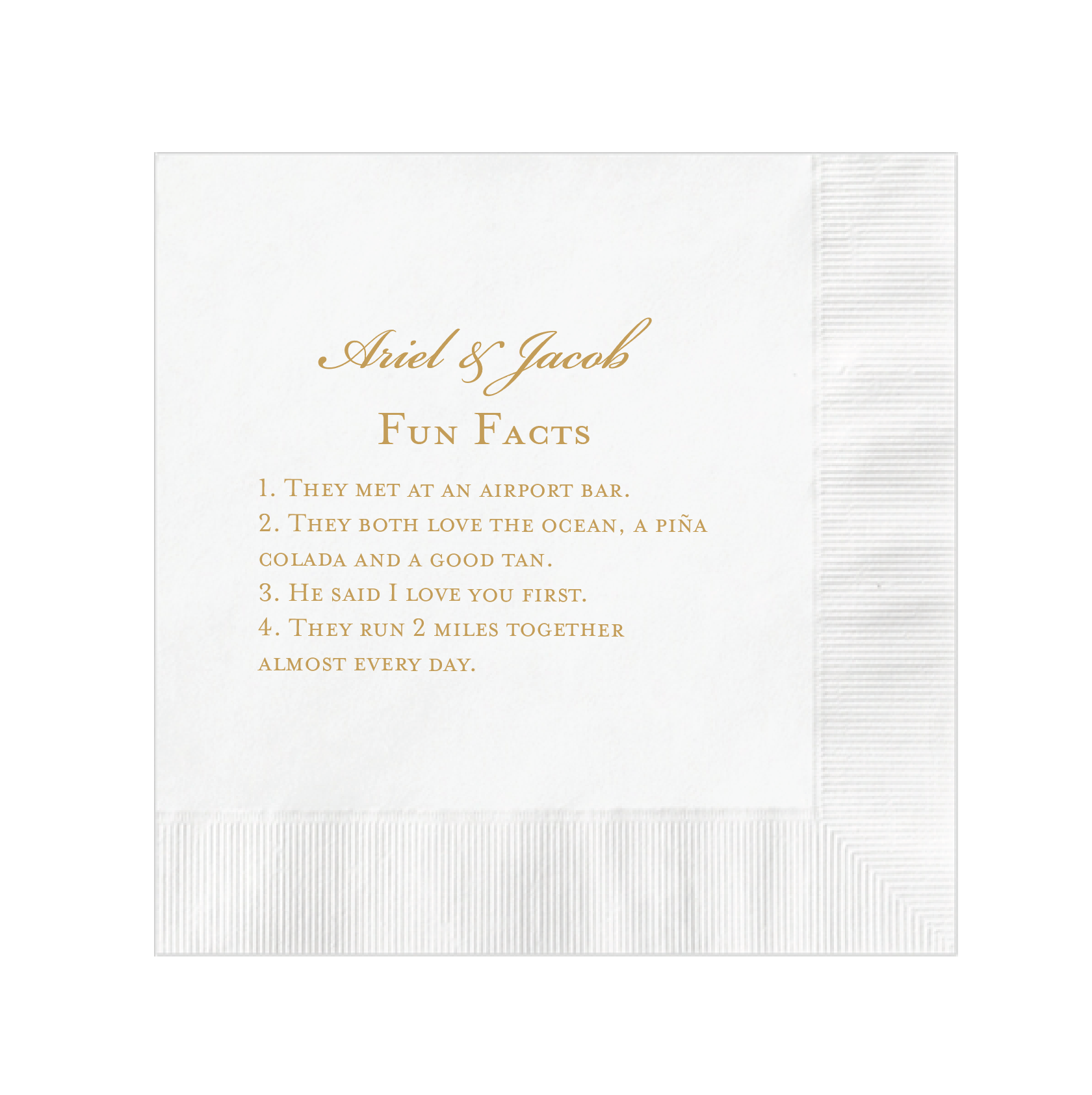 Unique Wedding Fact Napkins for Cocktail Hour - Napkins - Foil Stamped - Fun Fact