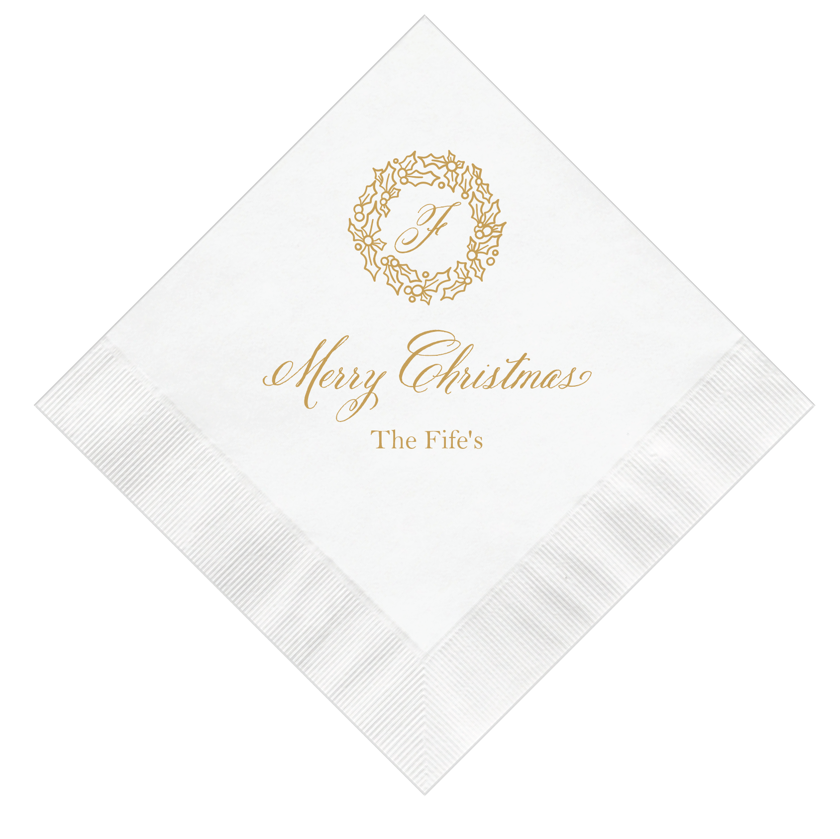 Merry Christmas Wreath Personalized Napkins - Napkins - Foil Stamped