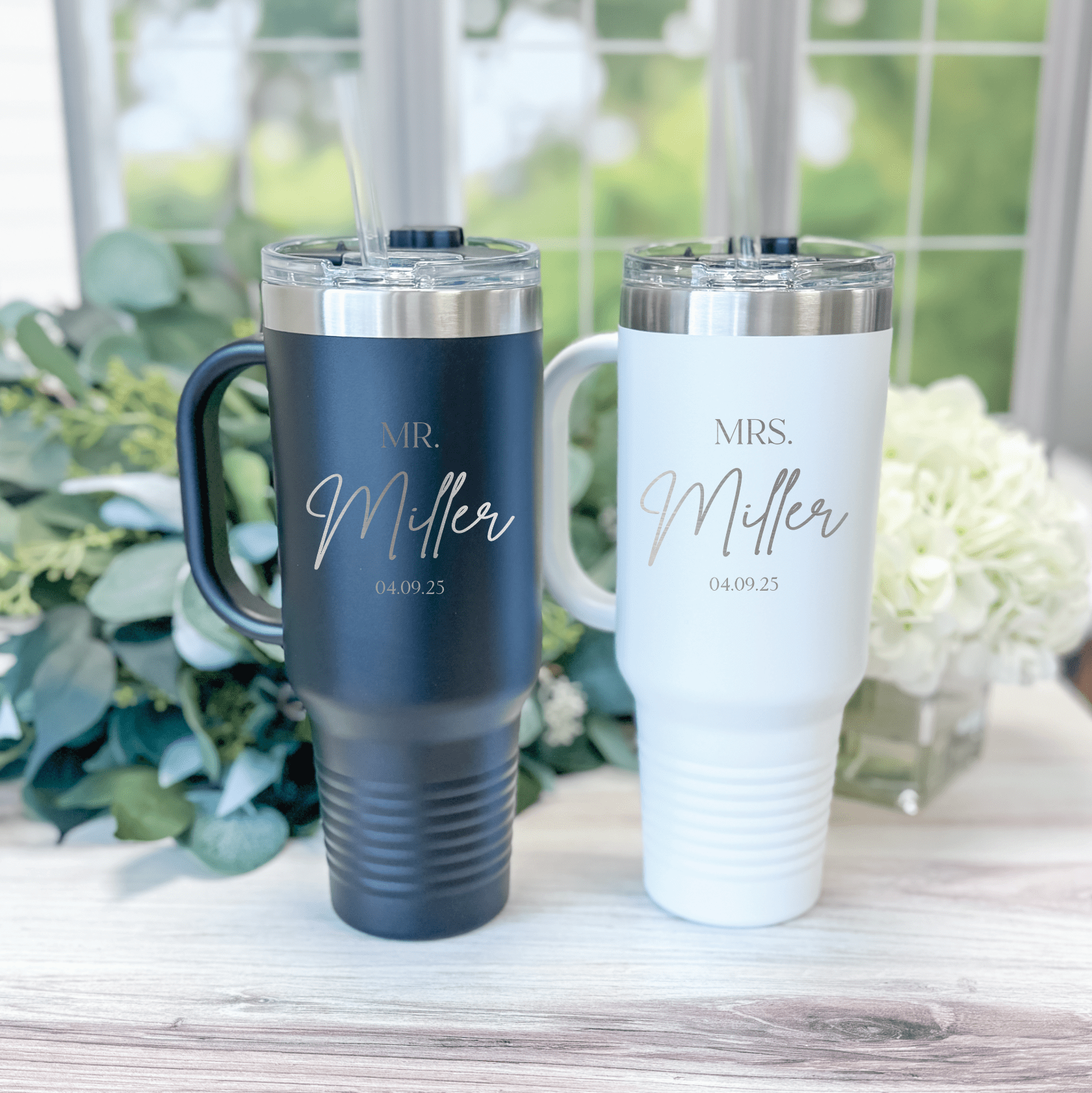 Mr and Mrs 40oz Tumbler Gift Set - Laser Engraved Travel Cup