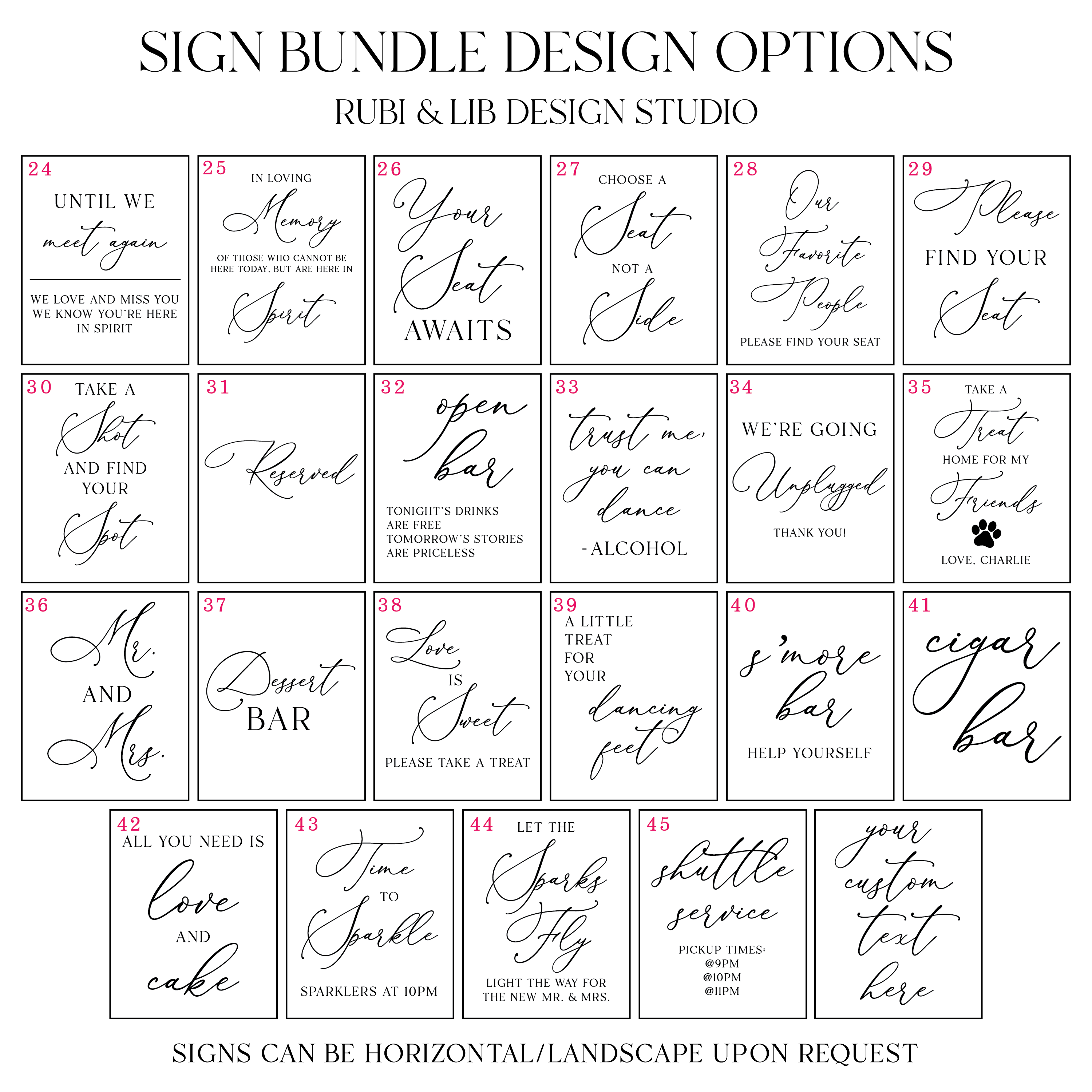 Whimsical Script Wedding 8x10 Sign Bundle - Welcome Sign