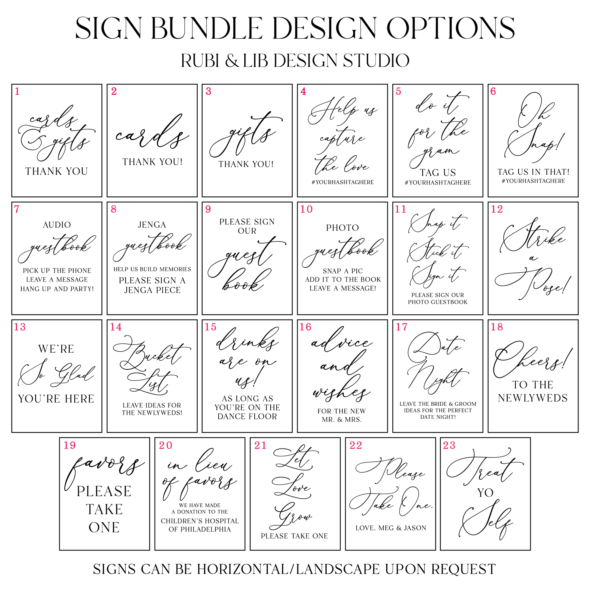 Whimsical Script Wedding 8x10 Sign Bundle - Welcome Sign
