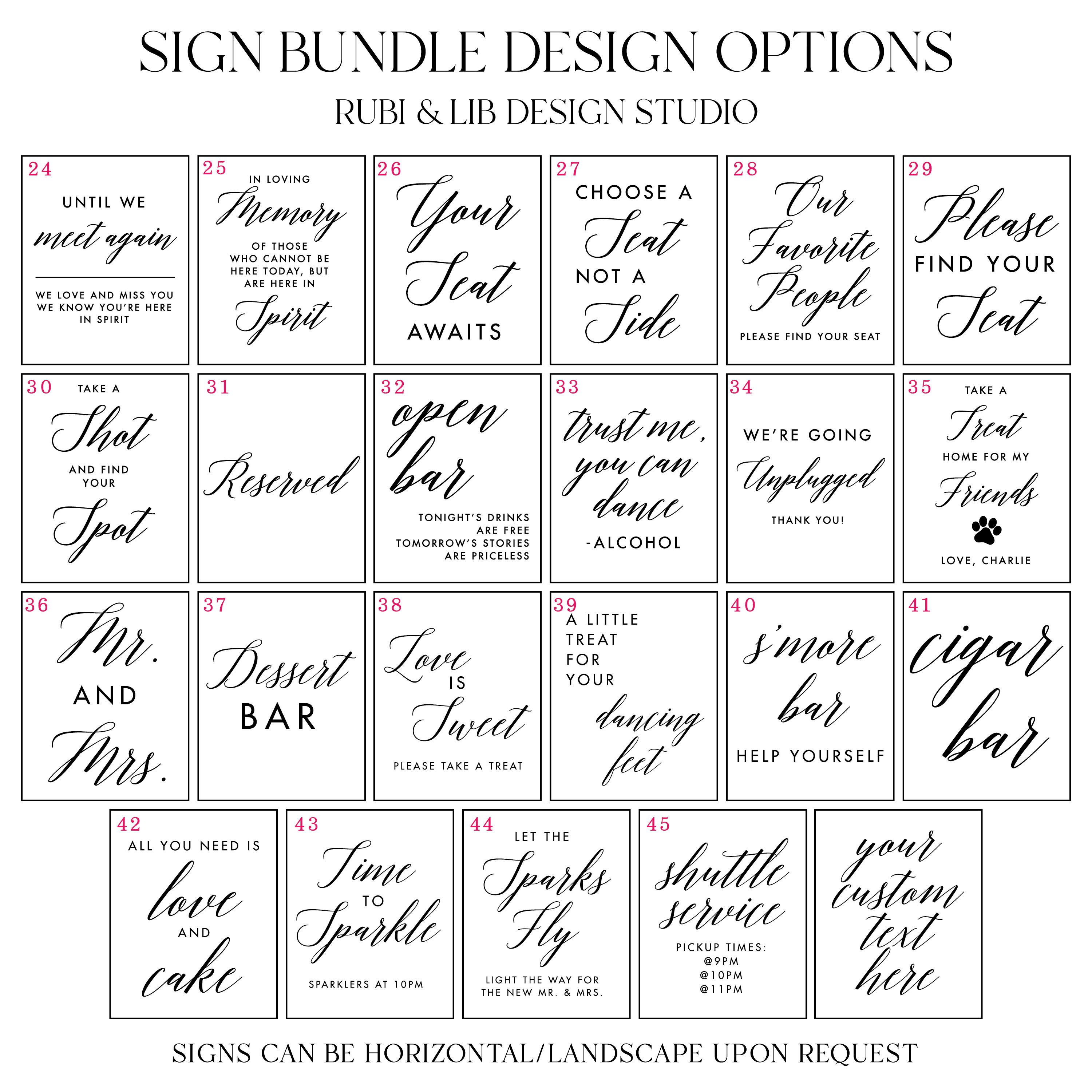 Modern Script Wedding 8x10 Sign Bundle - Welcome Sign