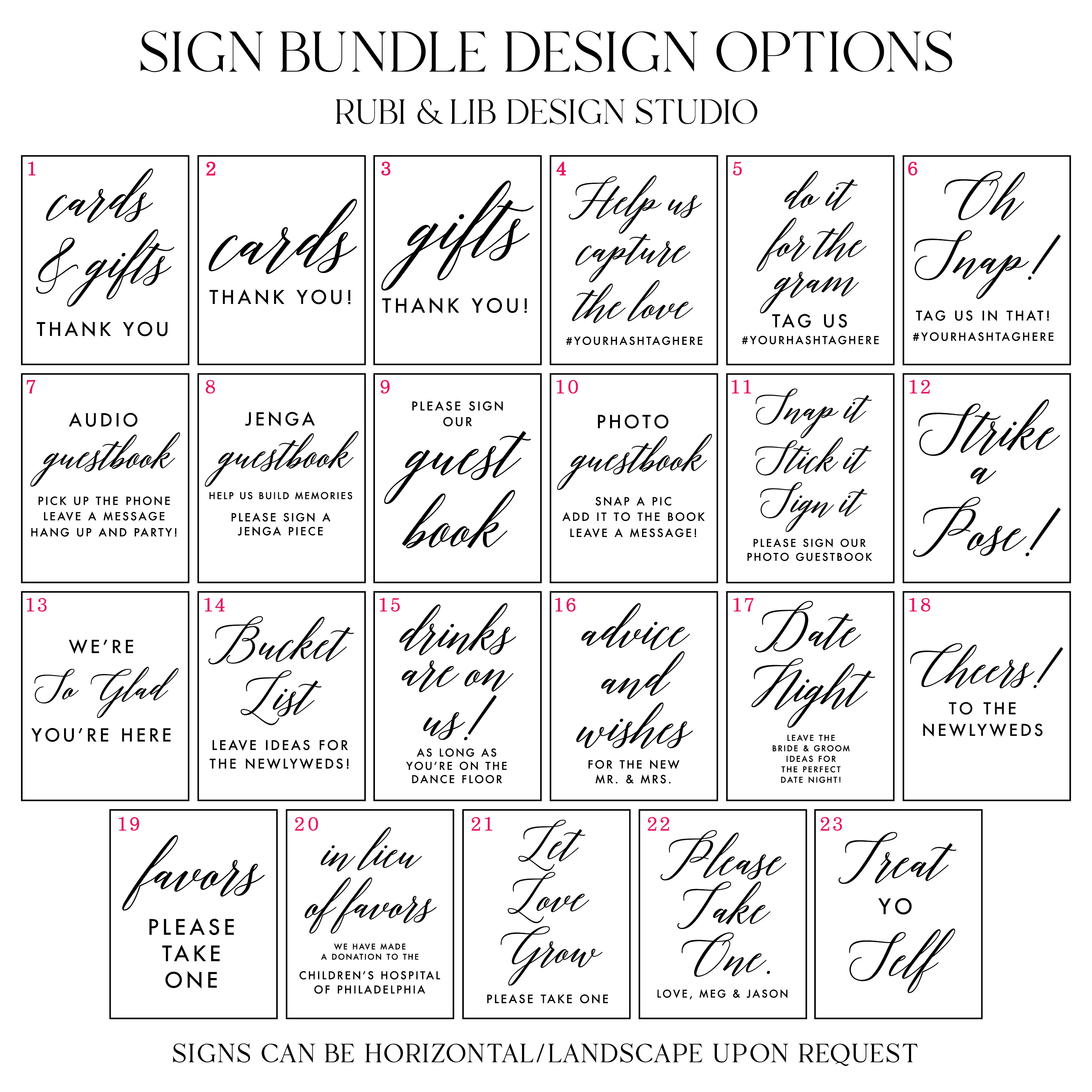 Modern Script Wedding 8x10 Sign Bundle - Welcome Sign