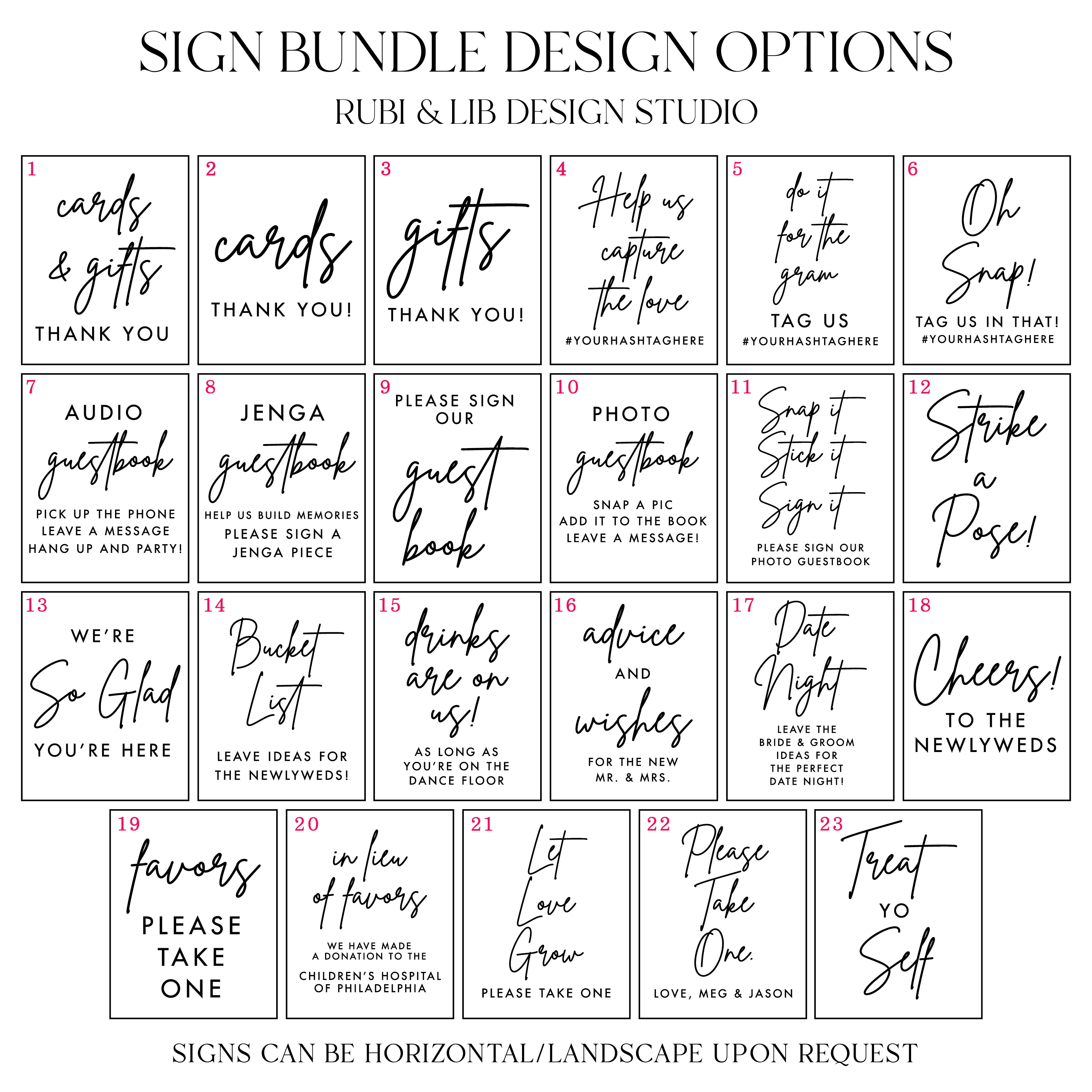 Modern Script Wedding 8x10 Sign Bundle - Welcome Sign