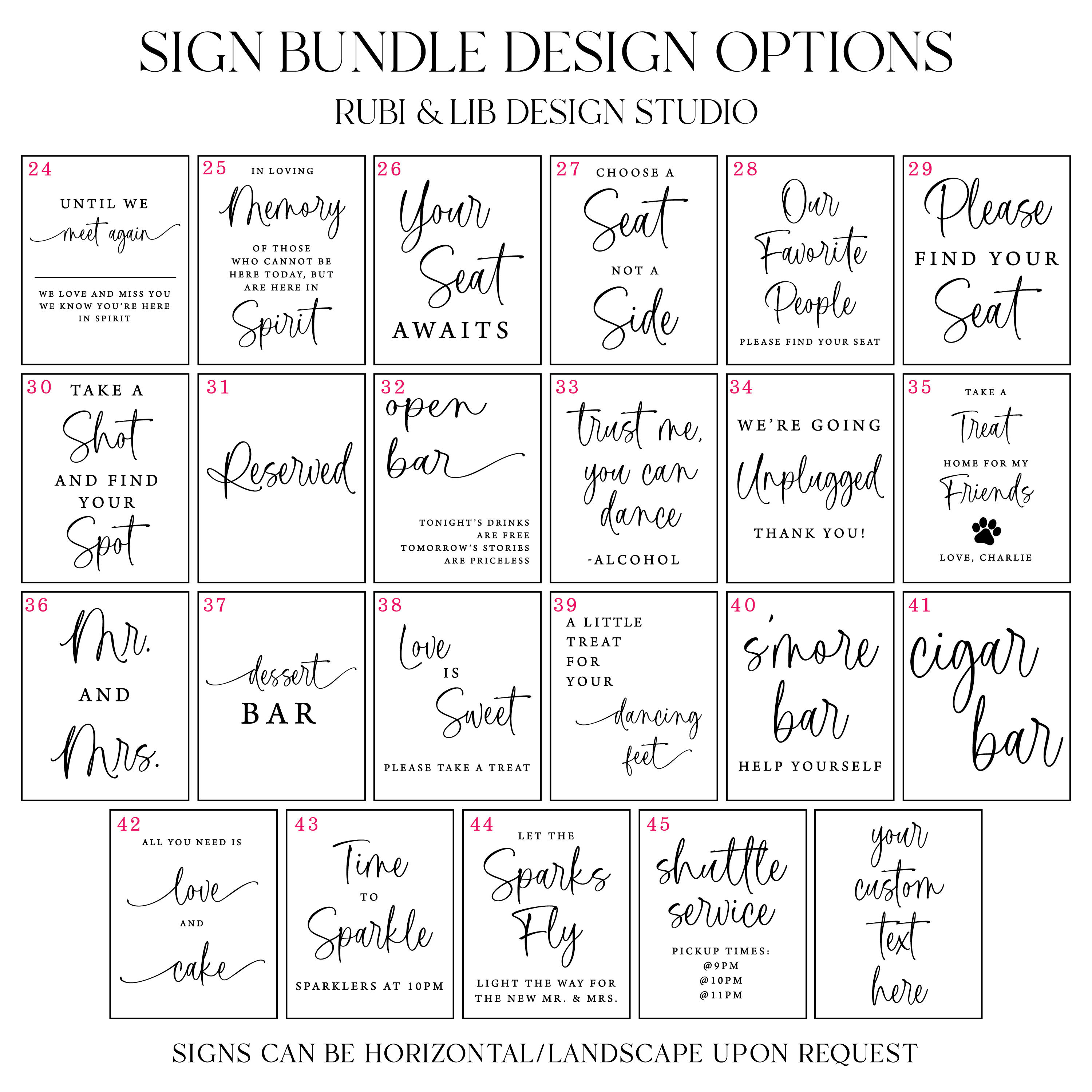 Timeless Script Wedding 8x10 Sign Bundle - Welcome Sign