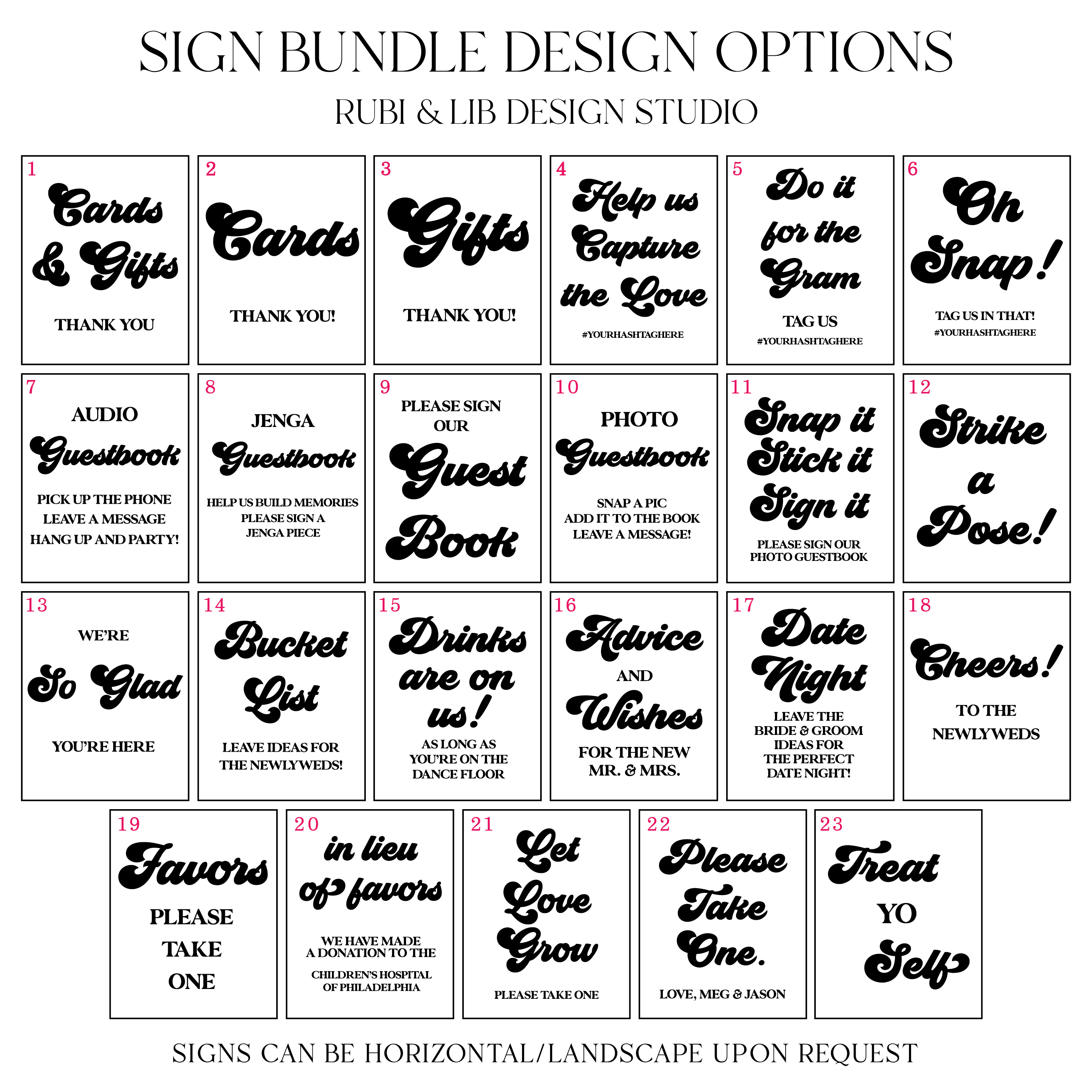 Retro Wedding 8x10 Sign Bundle - Welcome Sign