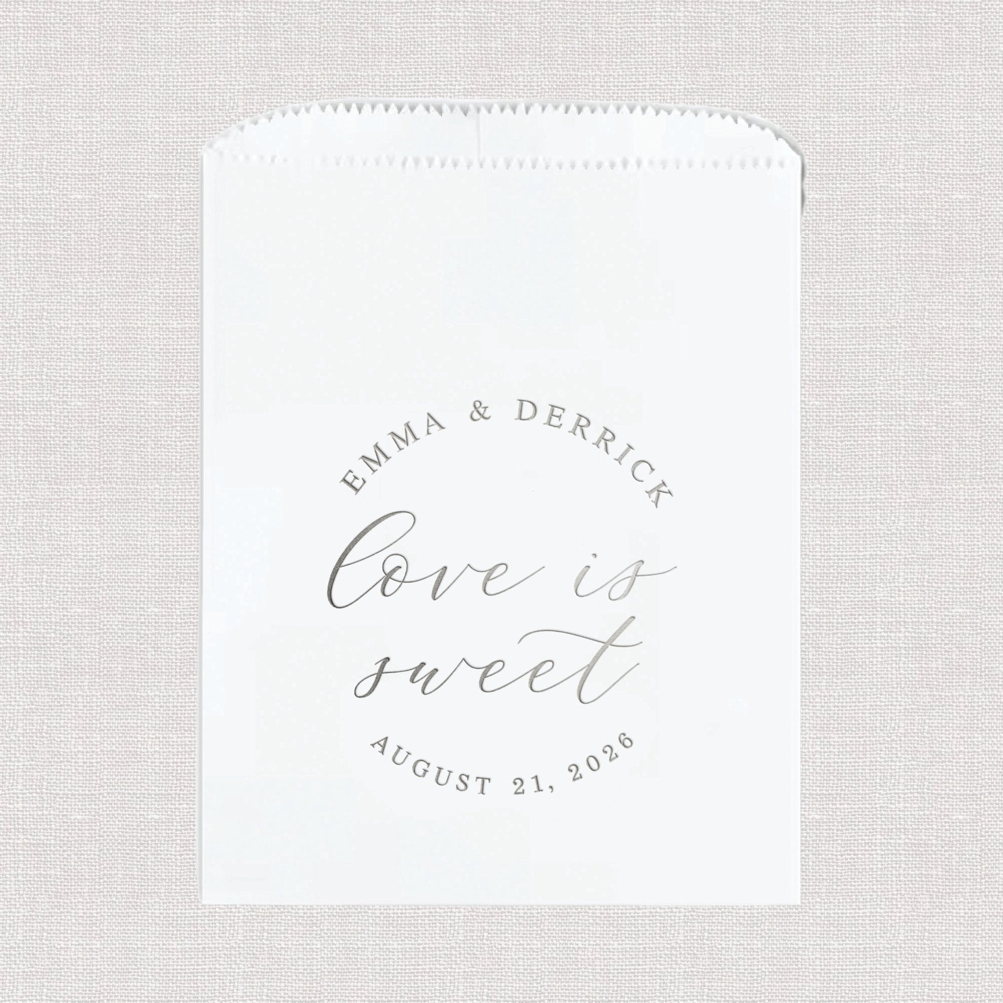 Love Is Sweet Custom Foil Wedding Treat Bags