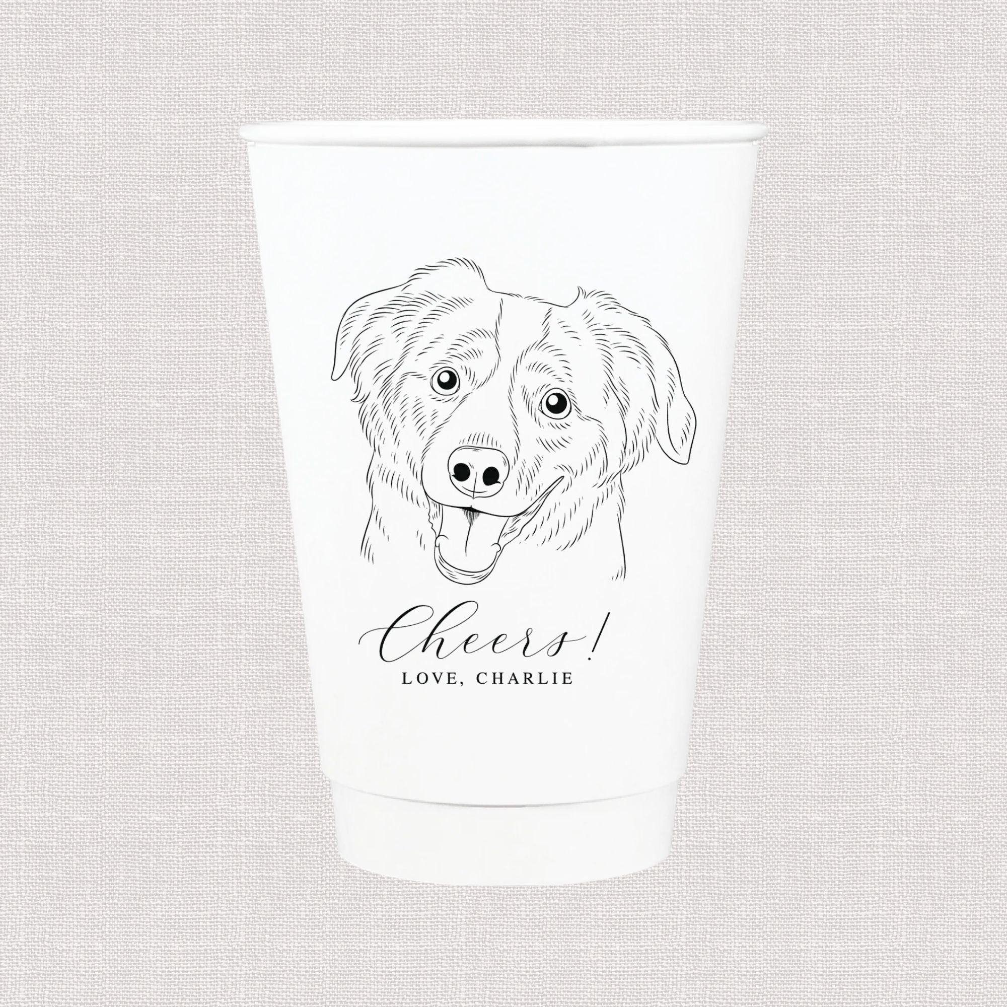 Cheers Wedding Paper Cups with Custom Pet Illustration