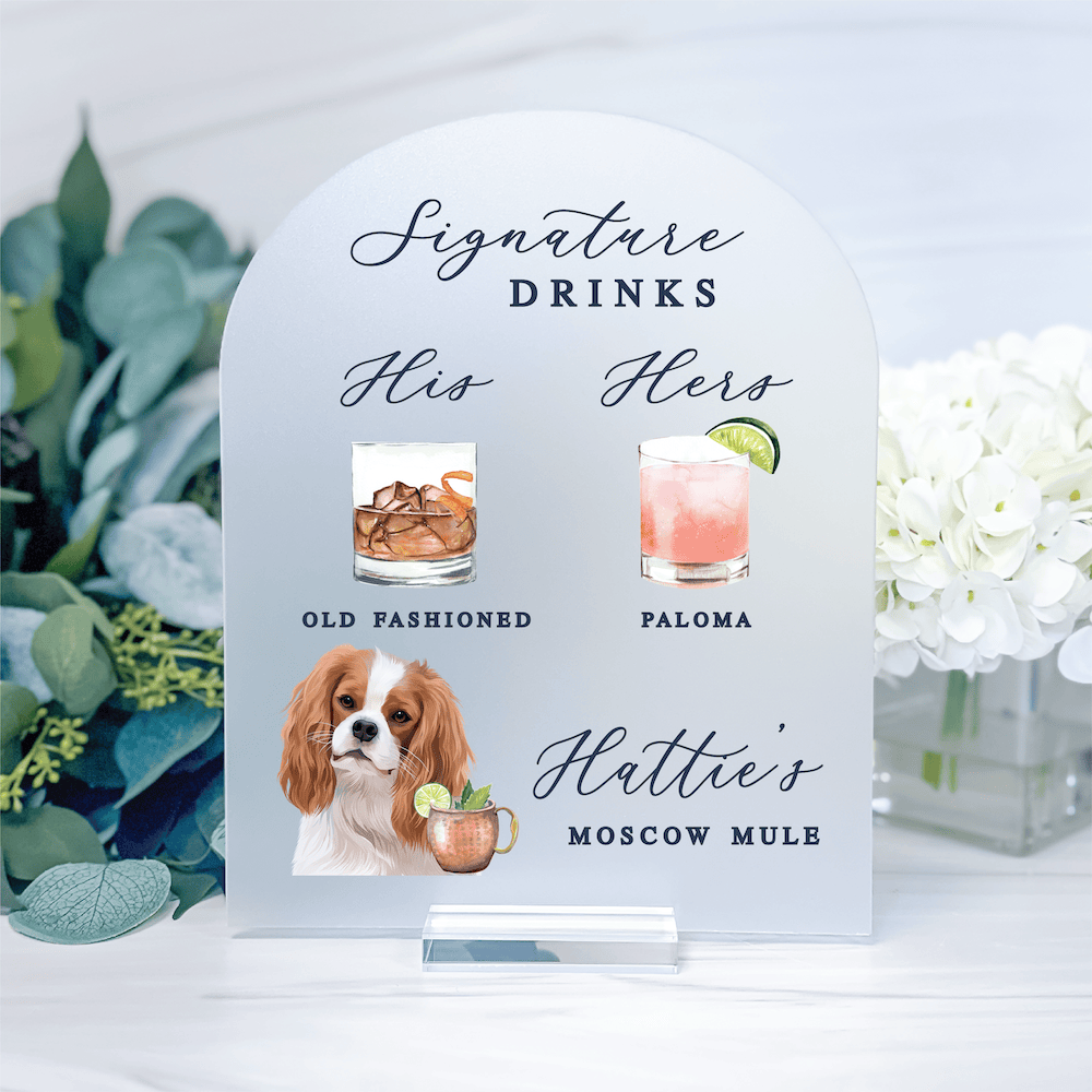 Elegant Signature Drinks Custom Illustrated Pet Bar Sign
