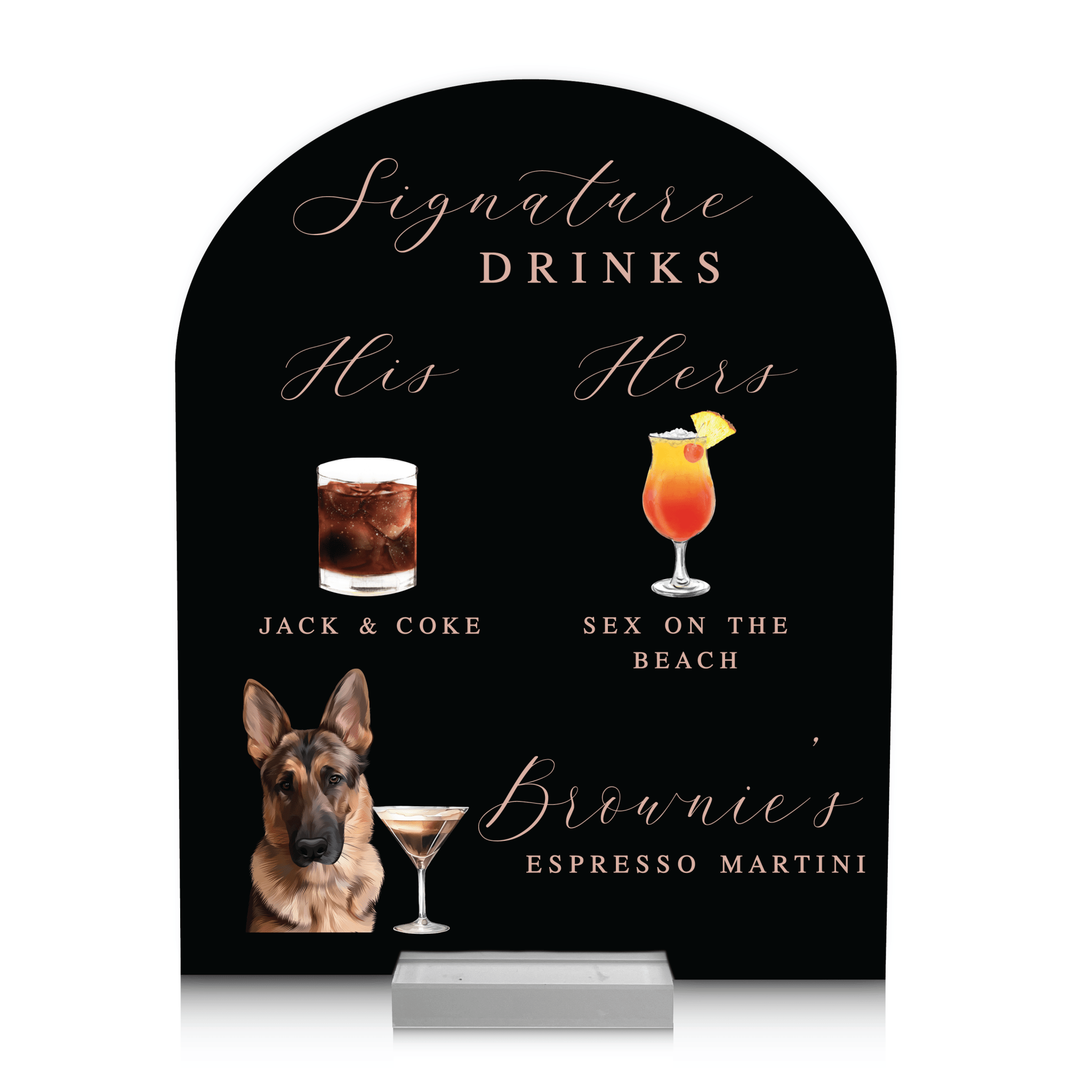Elegant Signature Drinks Custom Illustrated Pet Bar Sign - Bar Menu - Arch