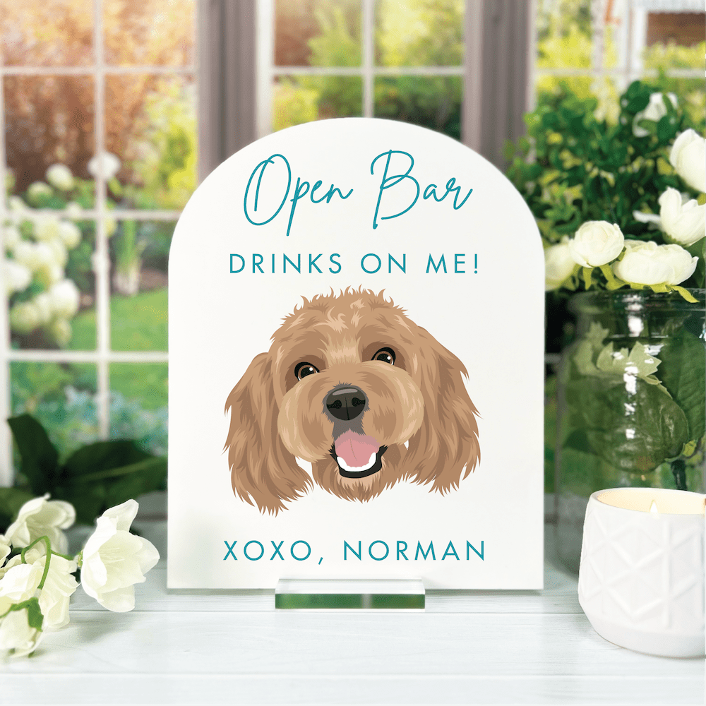 Open Bar Custom Illustrated Pet Arched Bar Sign