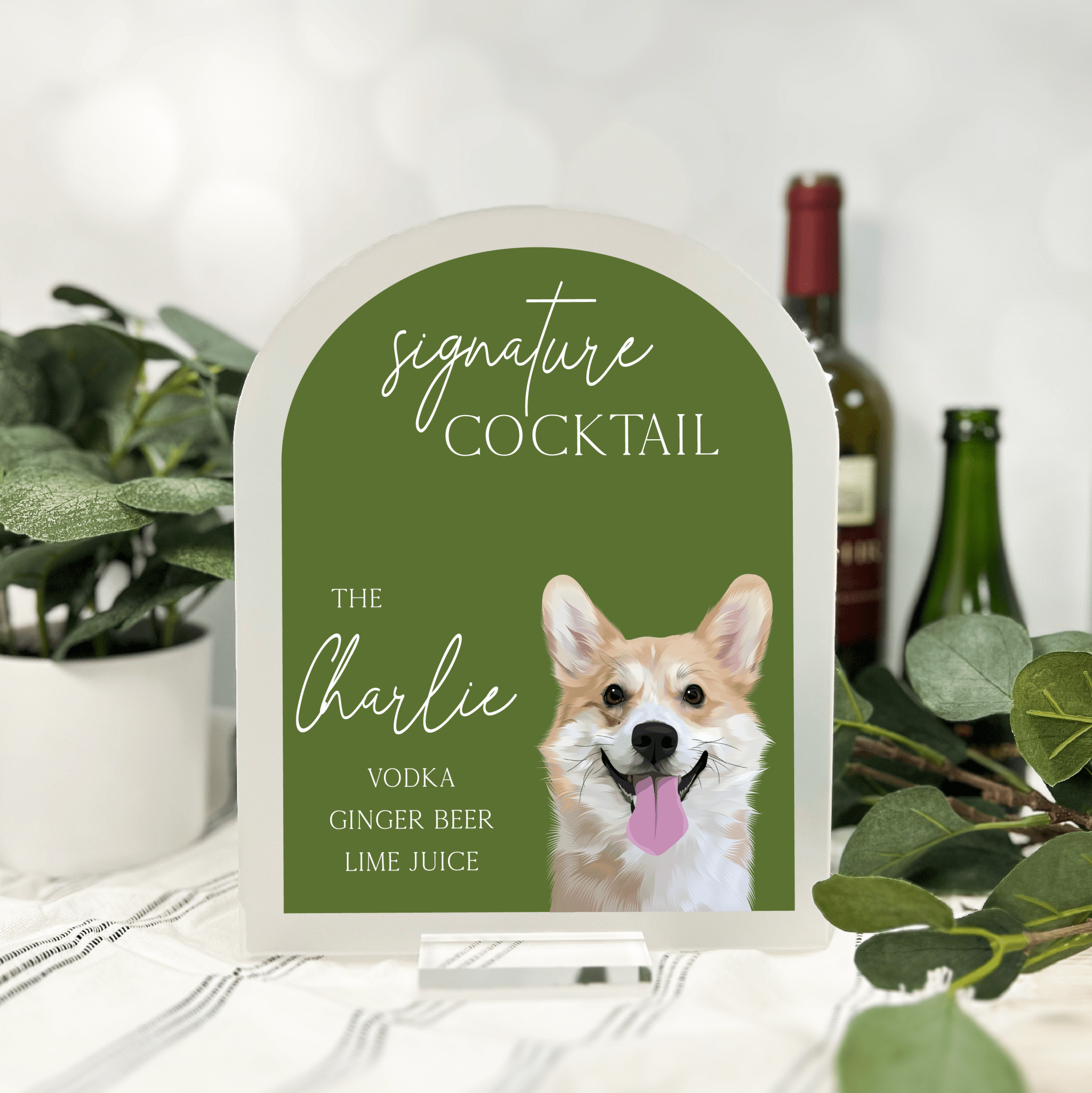 Custom Illustrated Pet Signature Cocktails Bar Sign - Bar Menu - Arch