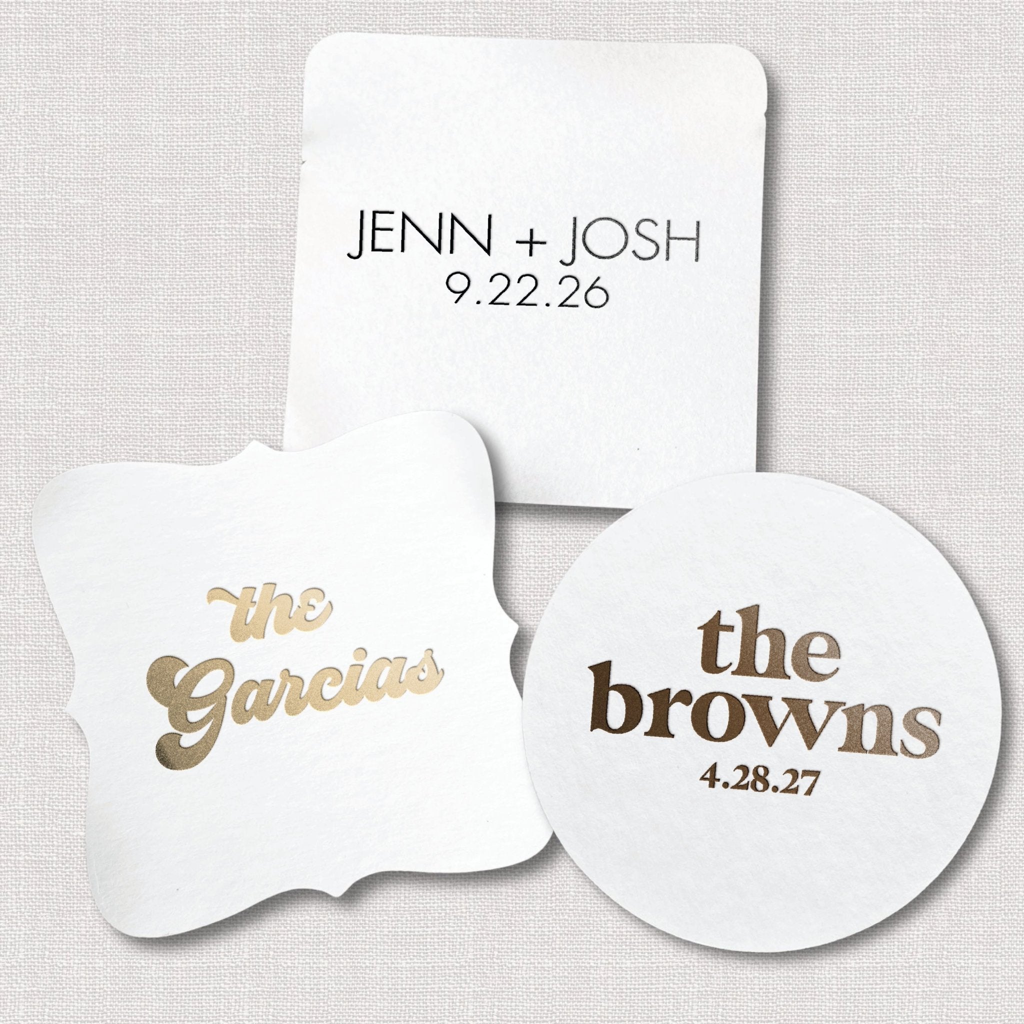 Block Fonts Personalized Wedding Coasters