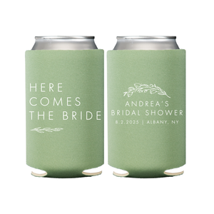 Here Comes The Bride Floral Personalized Bridal Shower Can Coolers