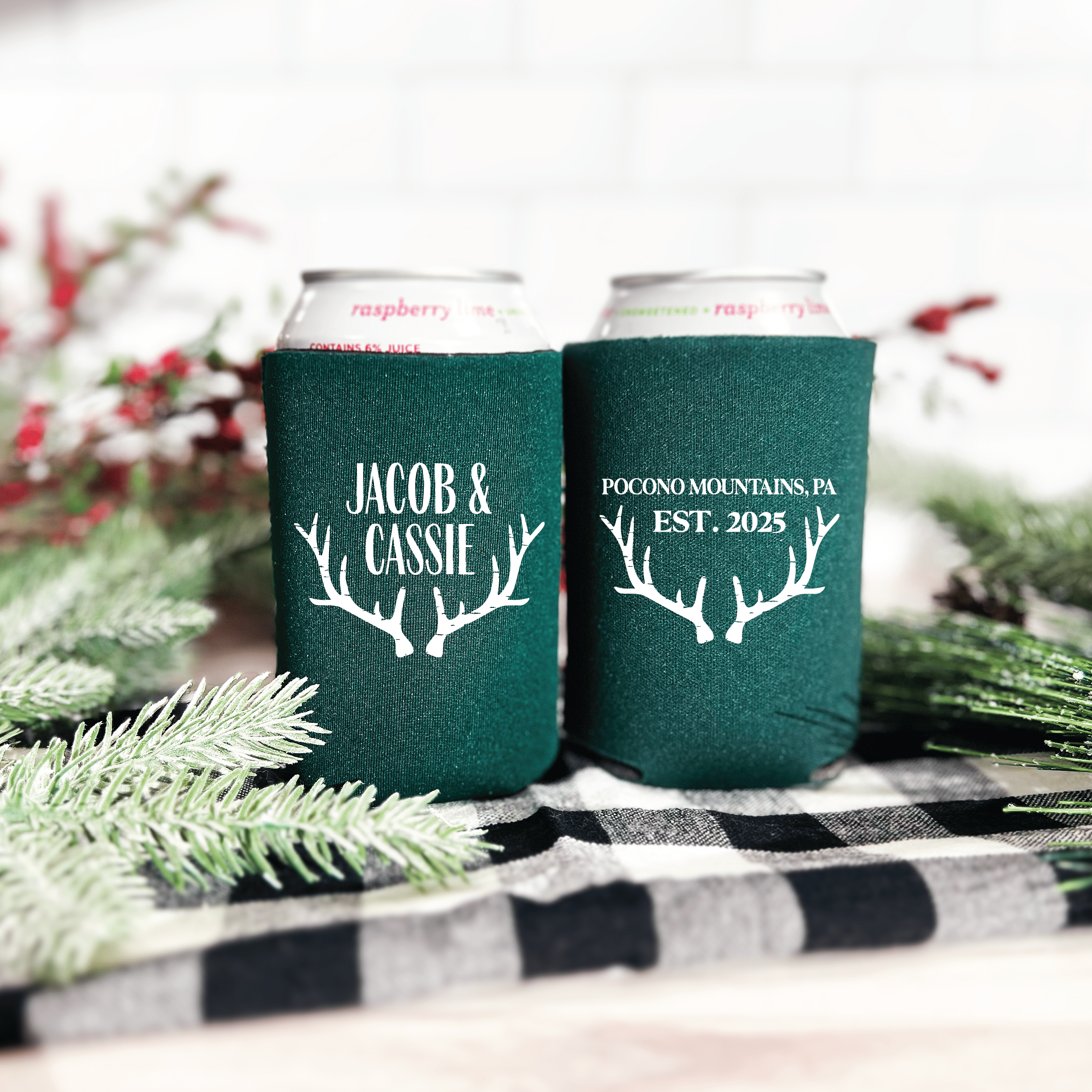 Personalized Antler Wedding Can Coolers - Can Cooler