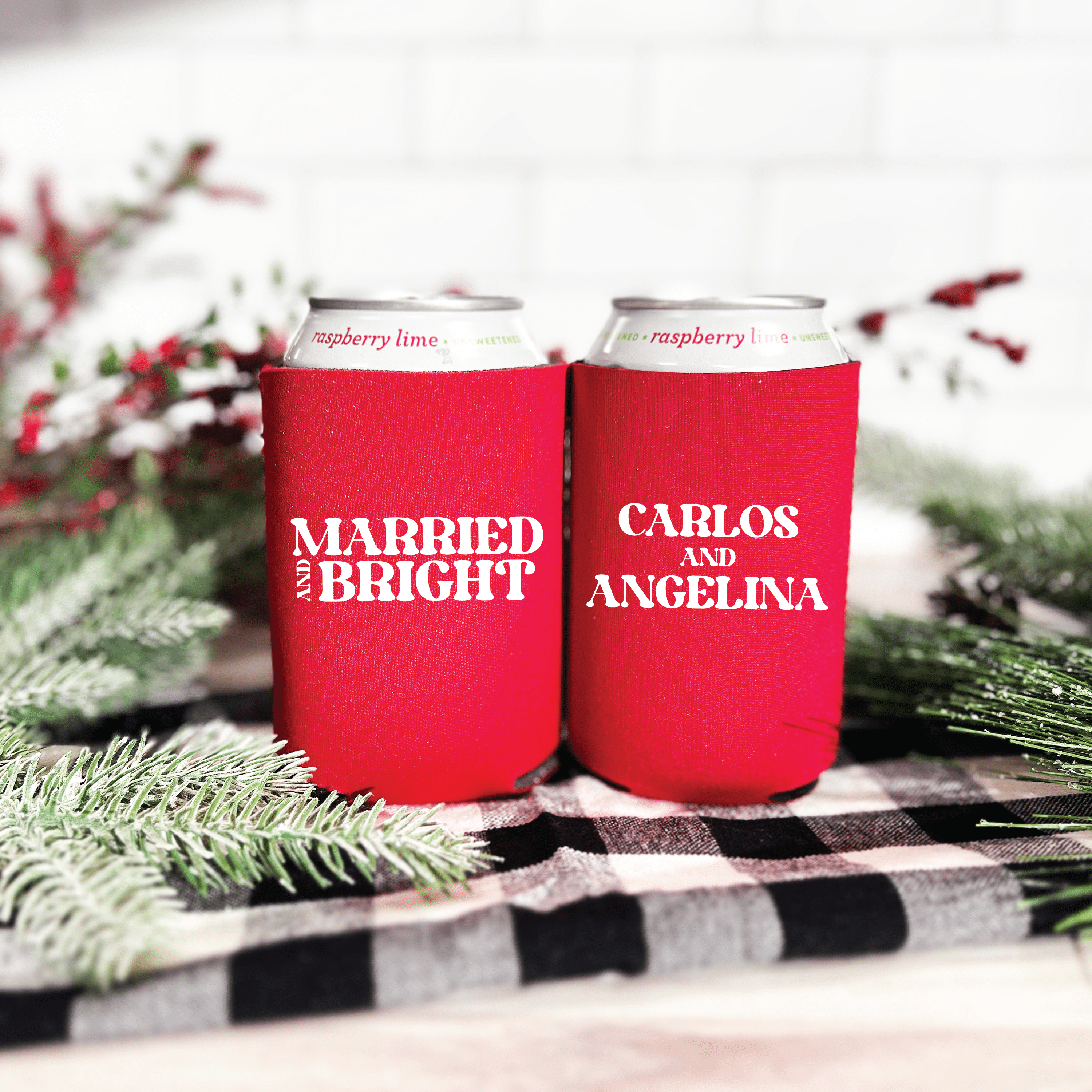 Married and Bright Wedding Can Coolers - Can Cooler