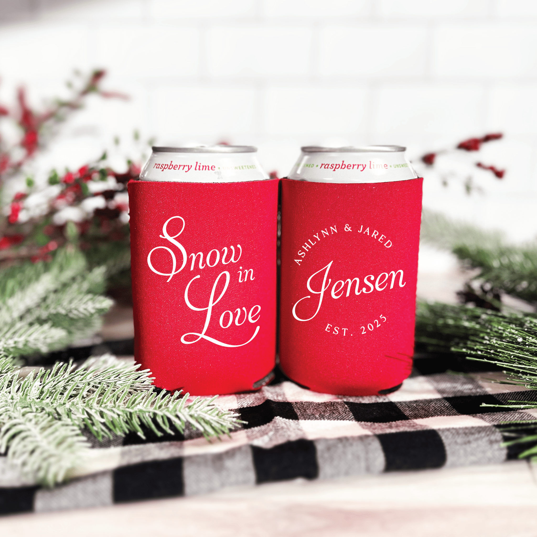Snow In Love Personalized Wedding Can Coolers - Can Cooler