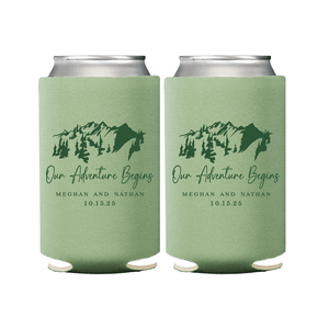 Our Adventure Begins Wedding Reception Bar Can Coolers