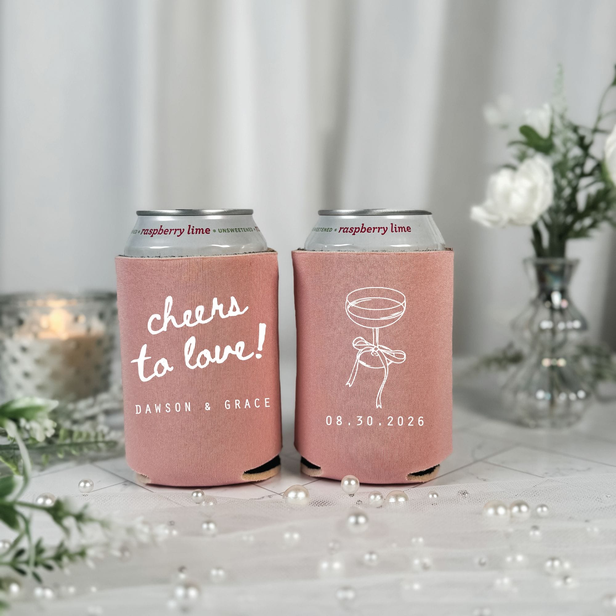 Cheers to Love Script Wedding Can Cooler Dusty Rose with White Print – Rubi and Lib