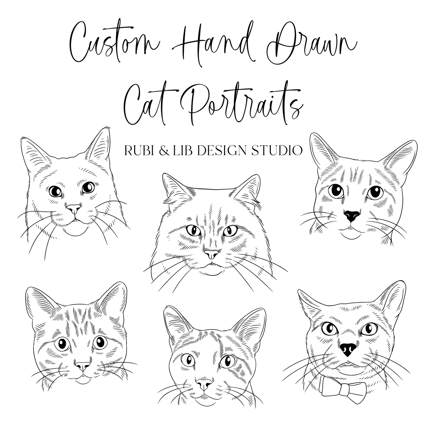 Hand Drawn Cat Portrait - Extended License