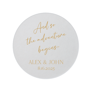 And So The Adventure Begins Wedding Coasters