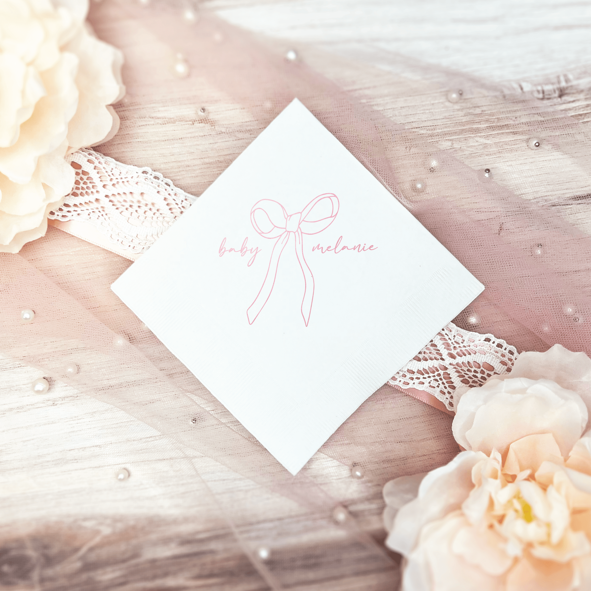 Elegant Bow Personalized Baby Shower Napkins - Napkins - Foil Stamped