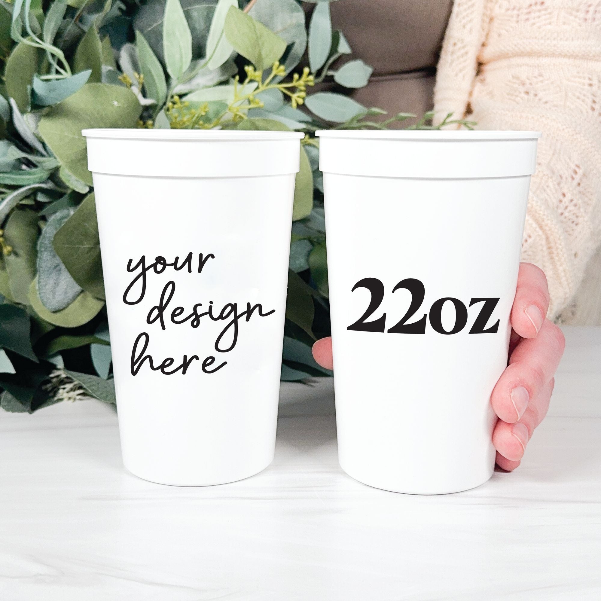Personalized Stadium Wedding Cups Design Your Own 22oz Tall White Cup Held by Hand – Rubi and Lib