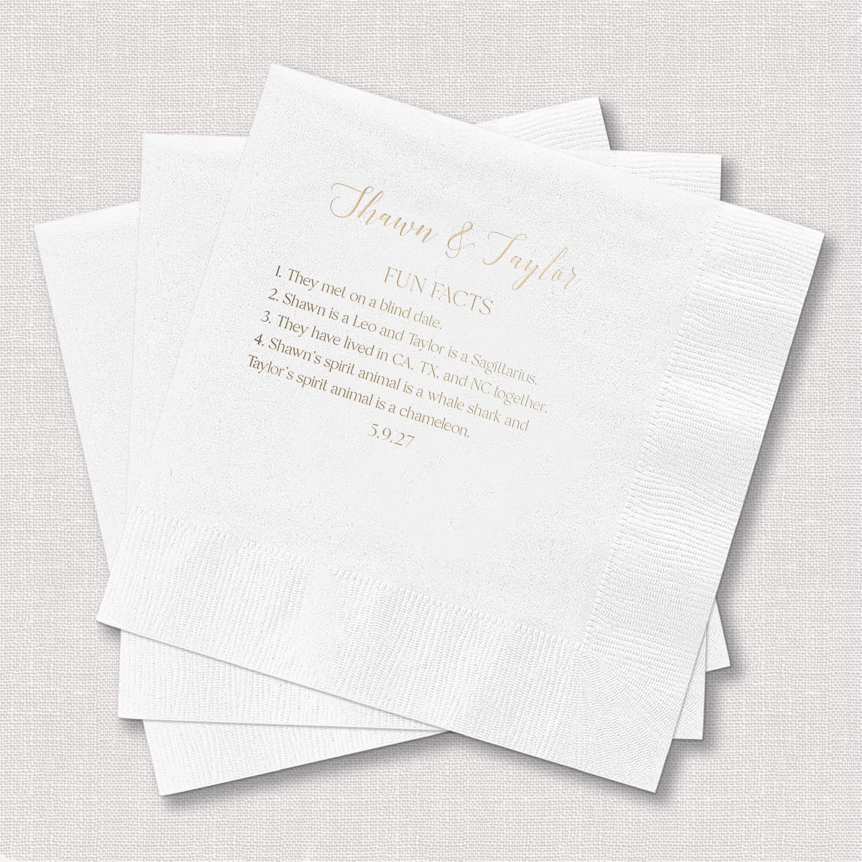 Custom Fun Fact Napkins for Wedding Reception