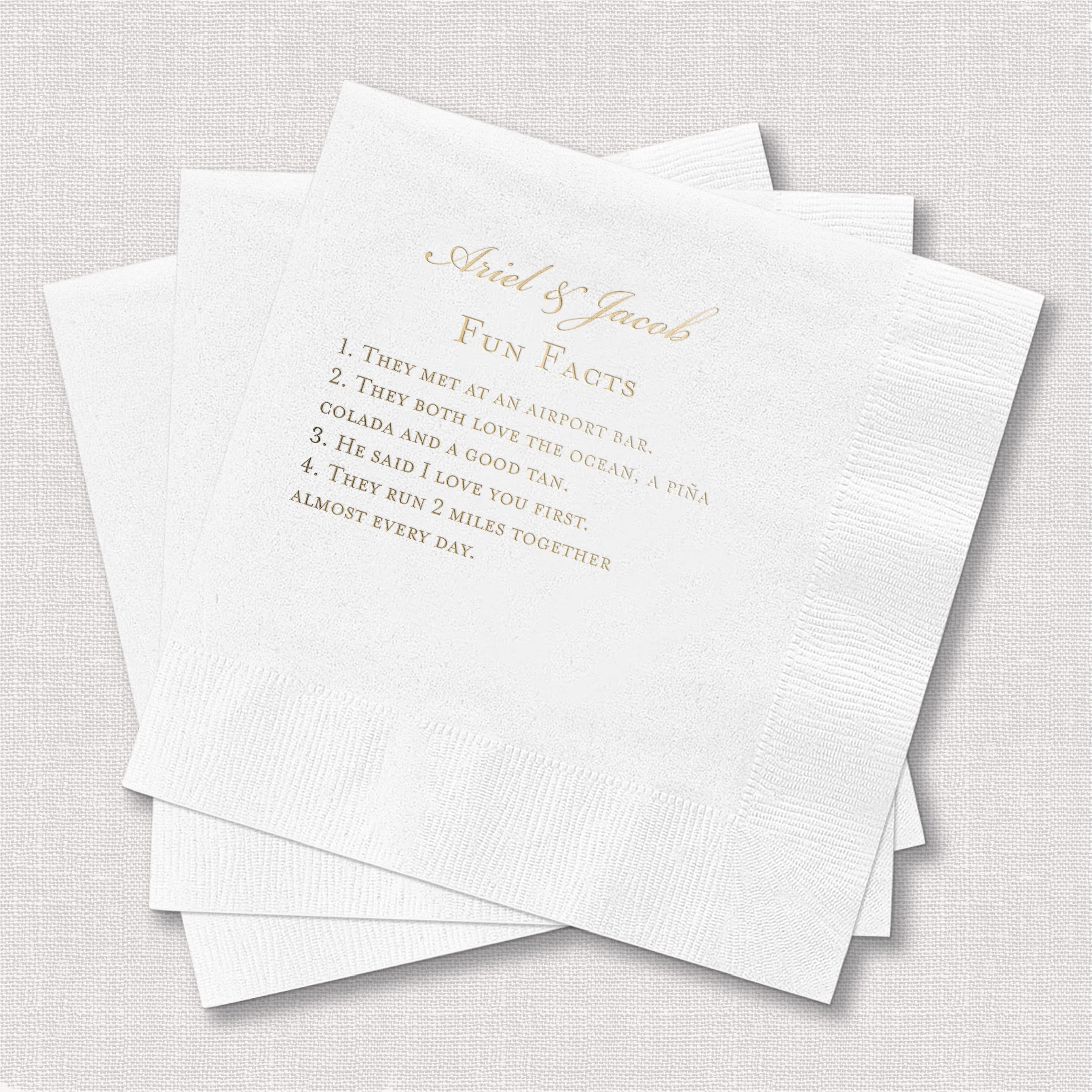 Unique Wedding Fact Napkins for Cocktail Hour