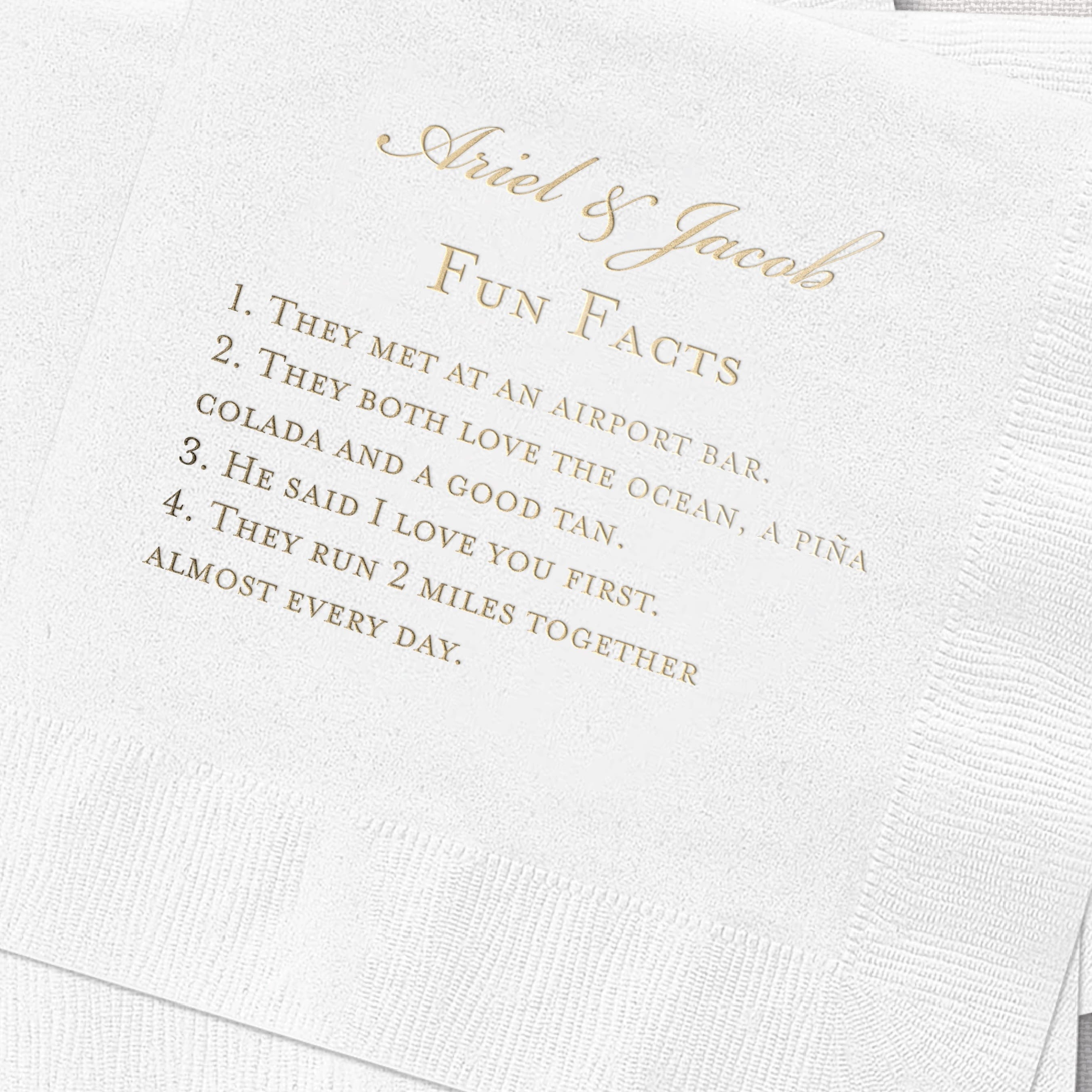 Unique Wedding Fact Napkins for Cocktail Hour