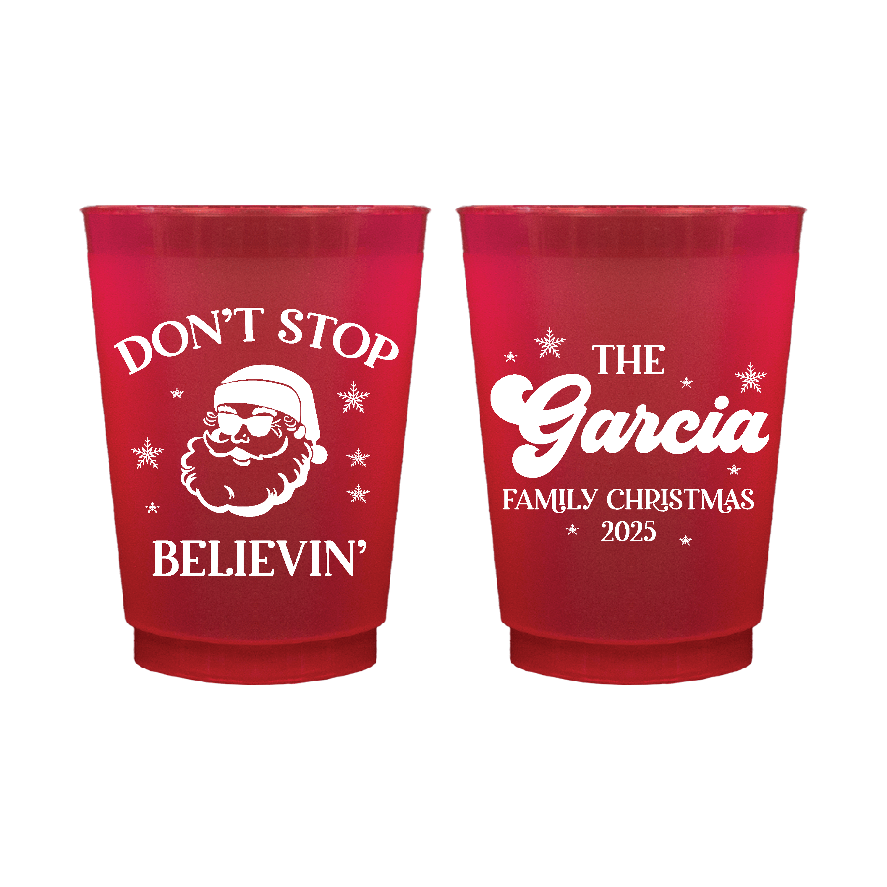 Donāt Stop Believinā Red Christmas Shatterproof Cups