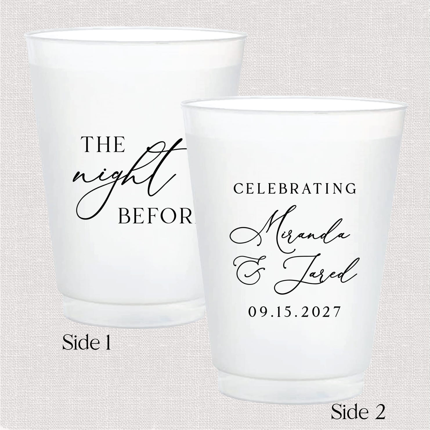 The Night Before 16 oz frosted shatterproof cups — personalized wedding cups