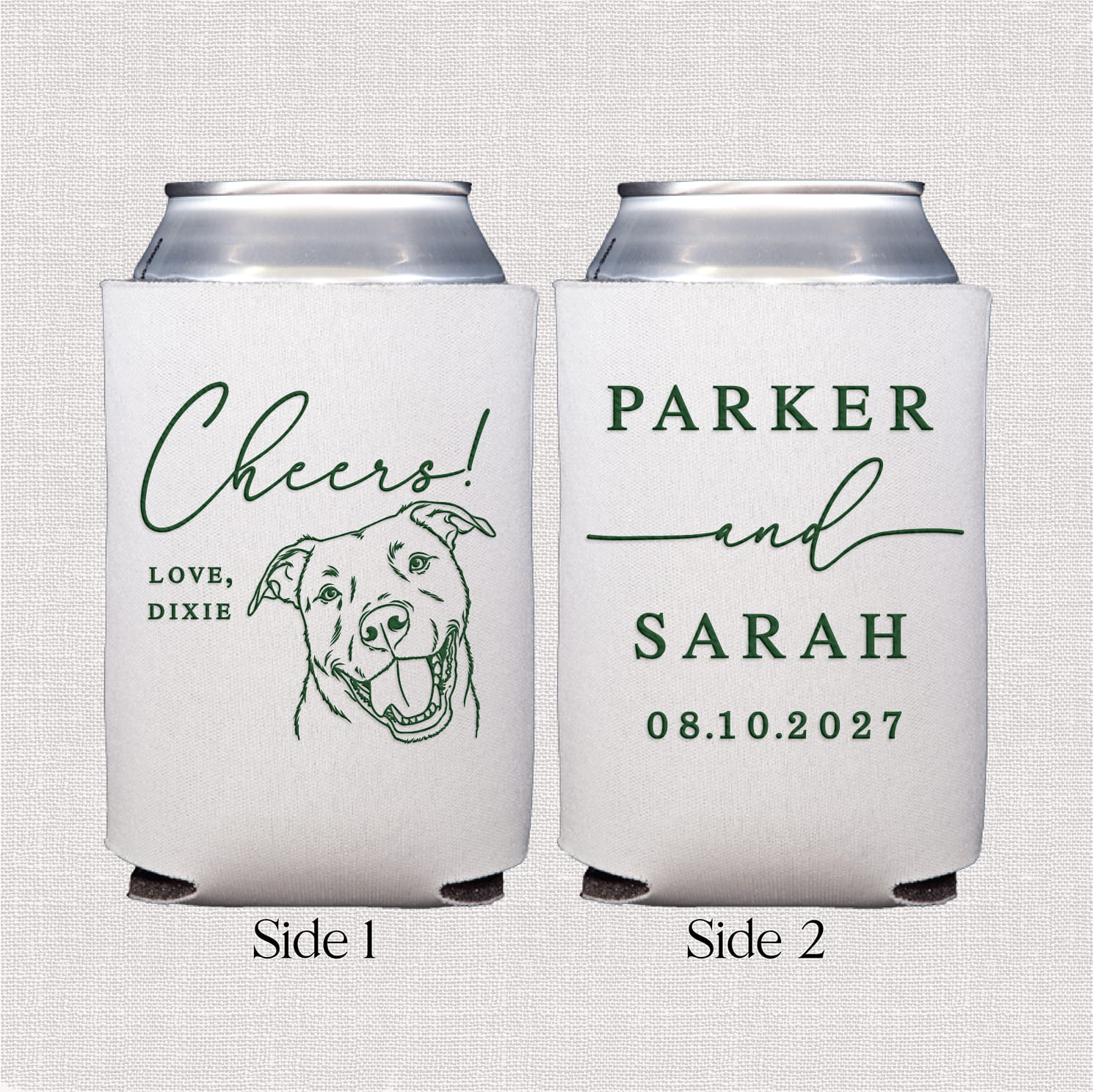 Custom Pet Cheers standard neoprene can coolers — personalized pet wedding can coolers