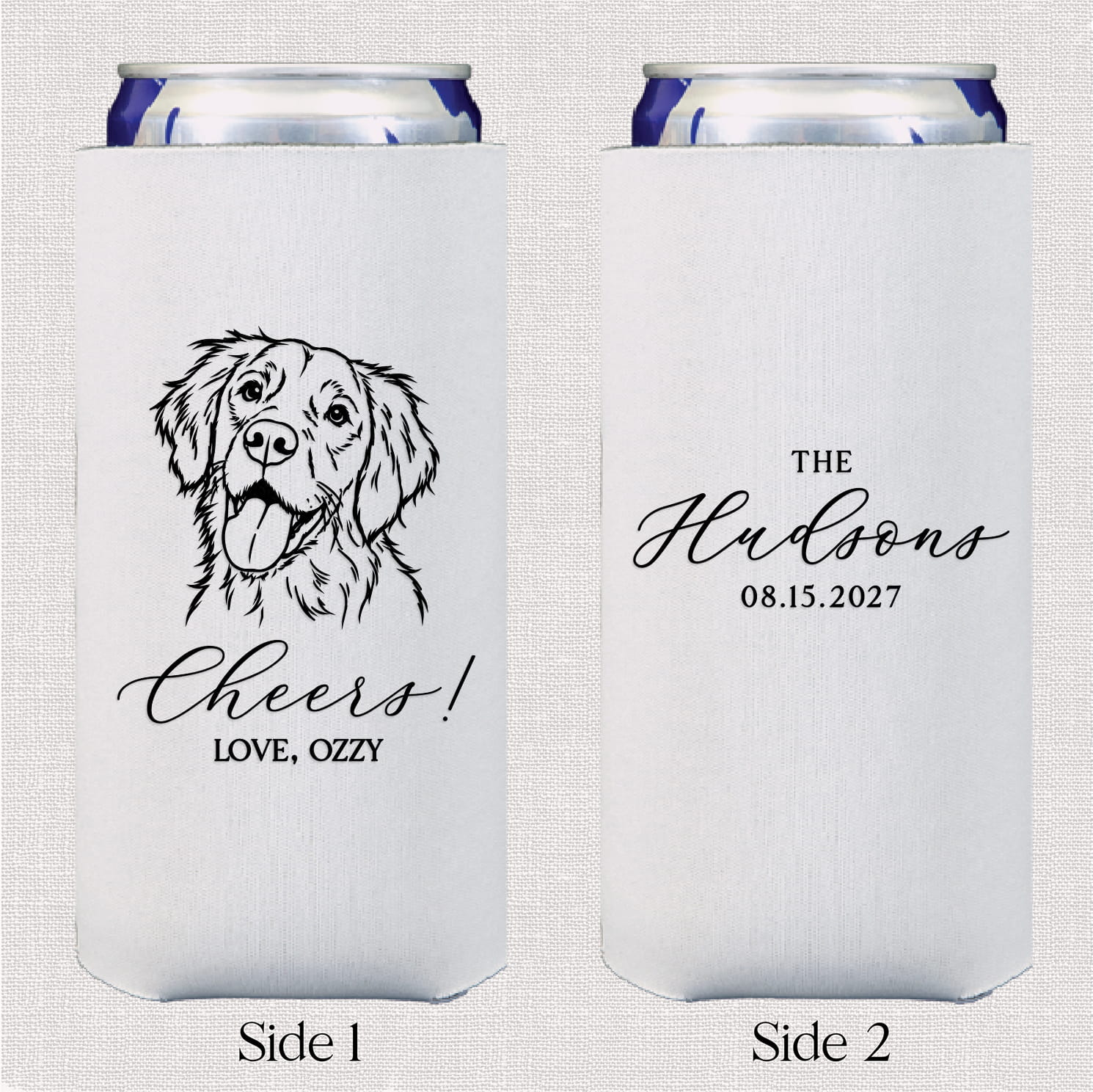Pet Wedding Cheers slim neoprene can coolers — personalized pet wedding slim can coolers