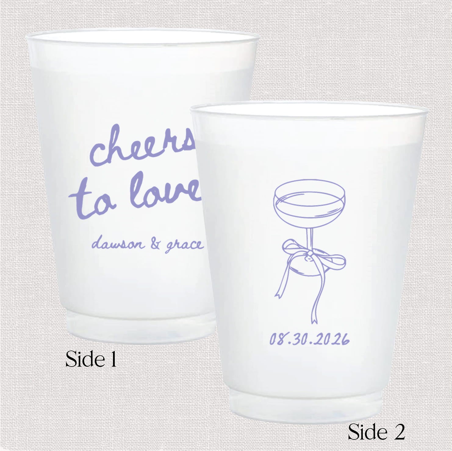 Cheers to Love 16 oz frosted shatterproof cups — personalized wedding cups