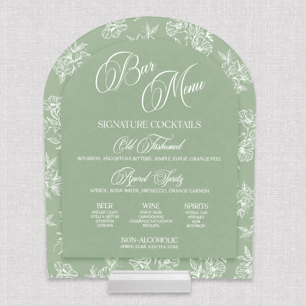 Floral Toile personalized 8x10 frosted acrylic arch bar sign - web photo