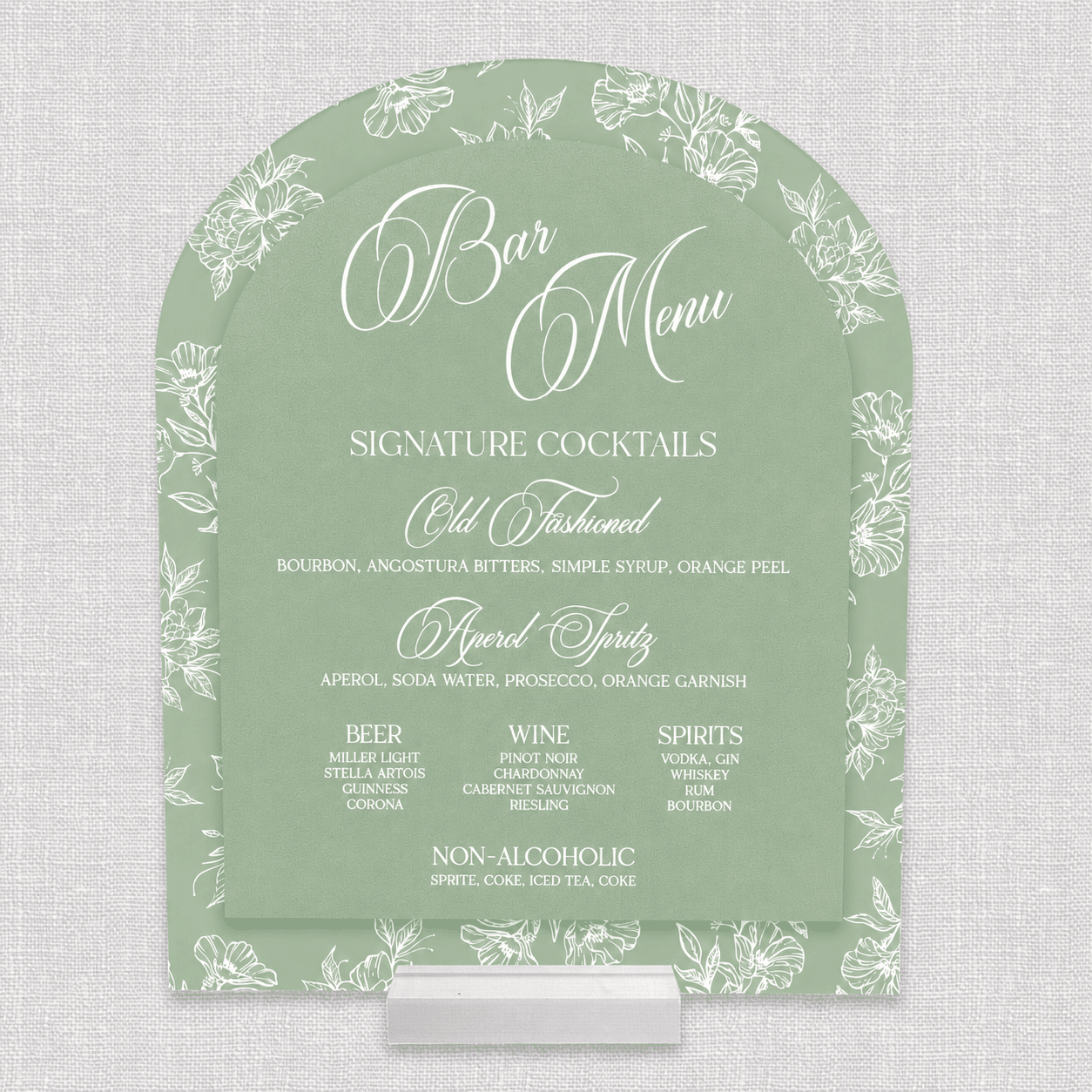 Floral Toile personalized 8x10 frosted acrylic arch bar sign - web photo