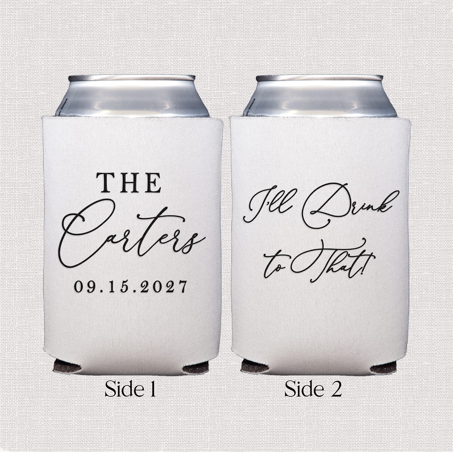 The Night Before standard neoprene can coolers — personalized wedding bar