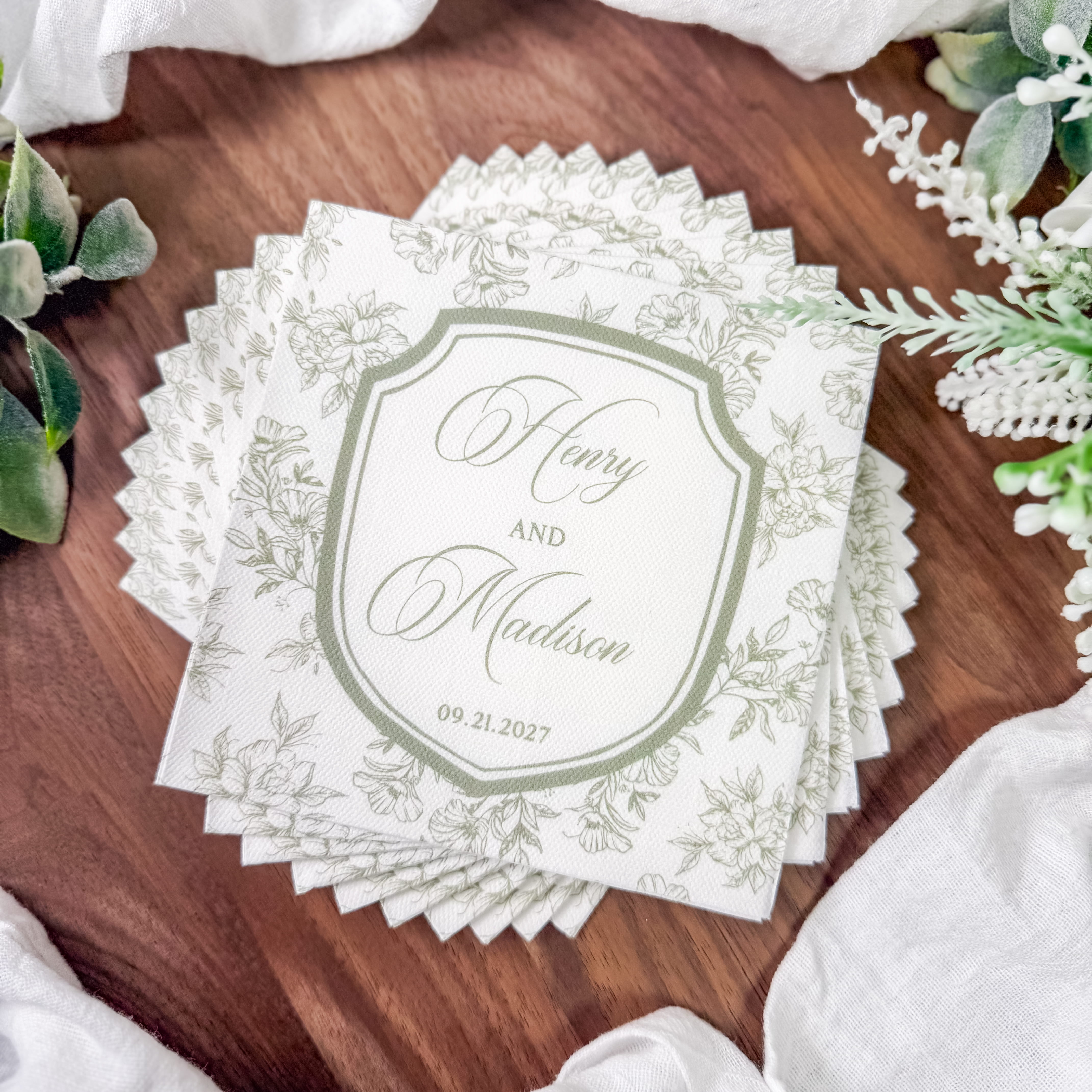 Floral Toile personalized cocktail napkins - full napkin photo